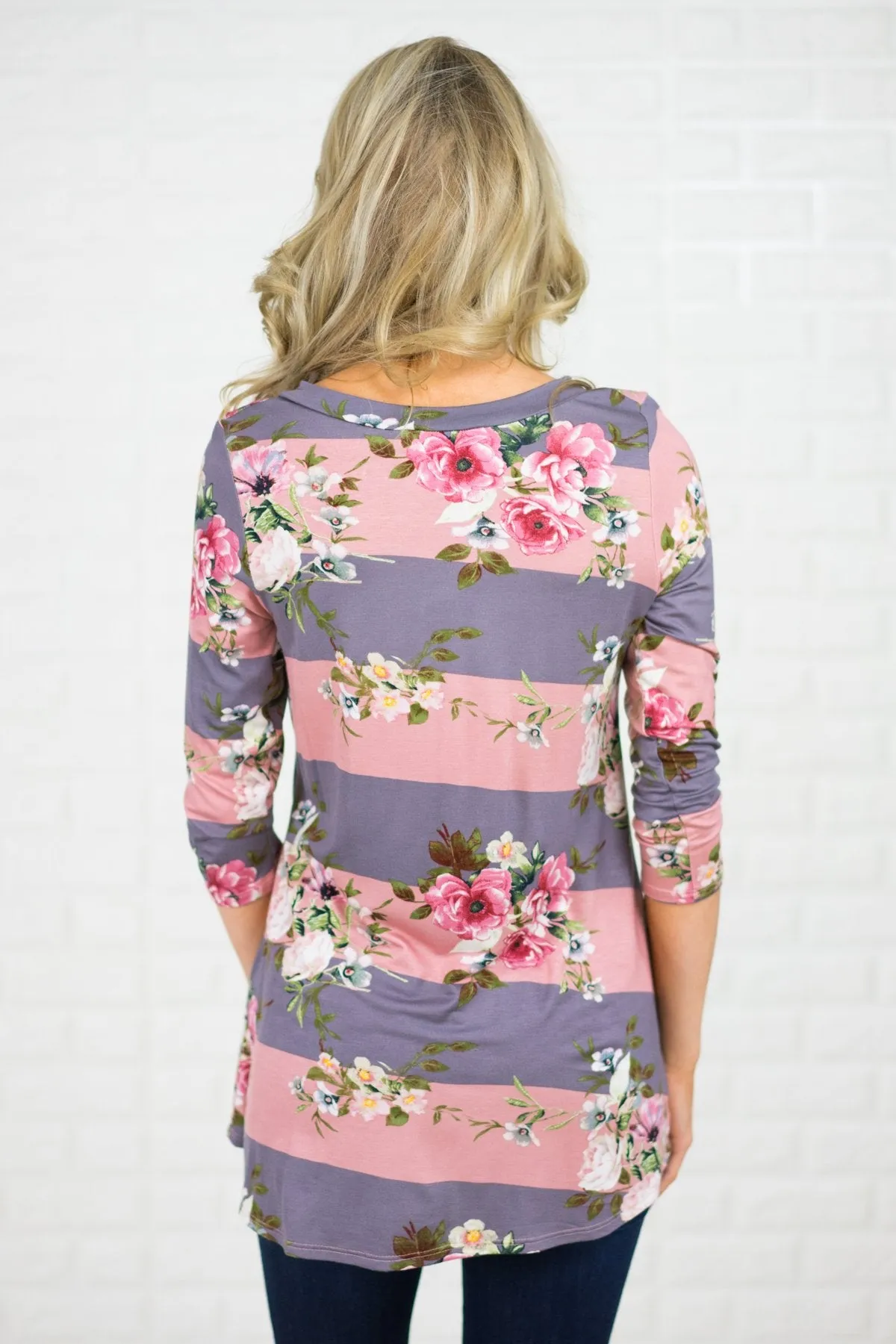 About Time 3/4 Sleeve Floral Top - Pink
