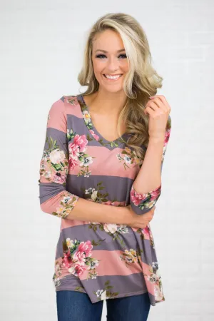 About Time 3/4 Sleeve Floral Top - Pink