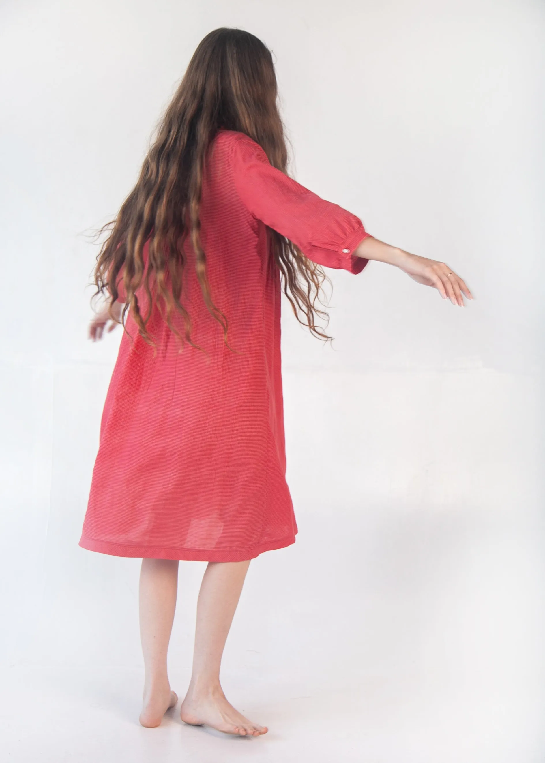 Aditi Tiny Checks Dress  - Red