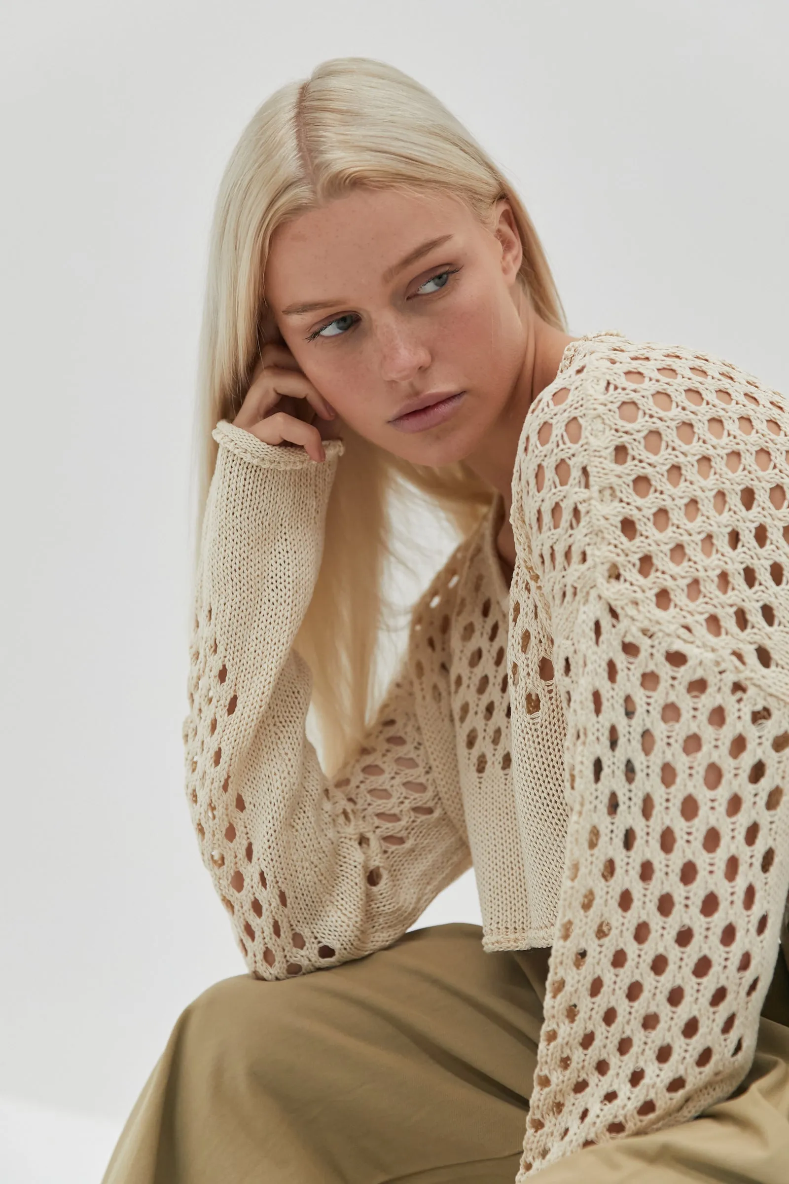 Amalie Crochet Top - Beige