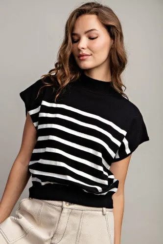 Black & White Stripe Mock Neck Sweater Tank