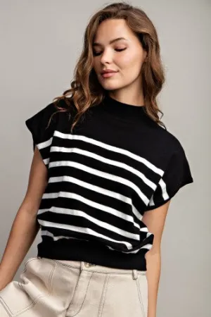 Black & White Stripe Mock Neck Sweater Tank