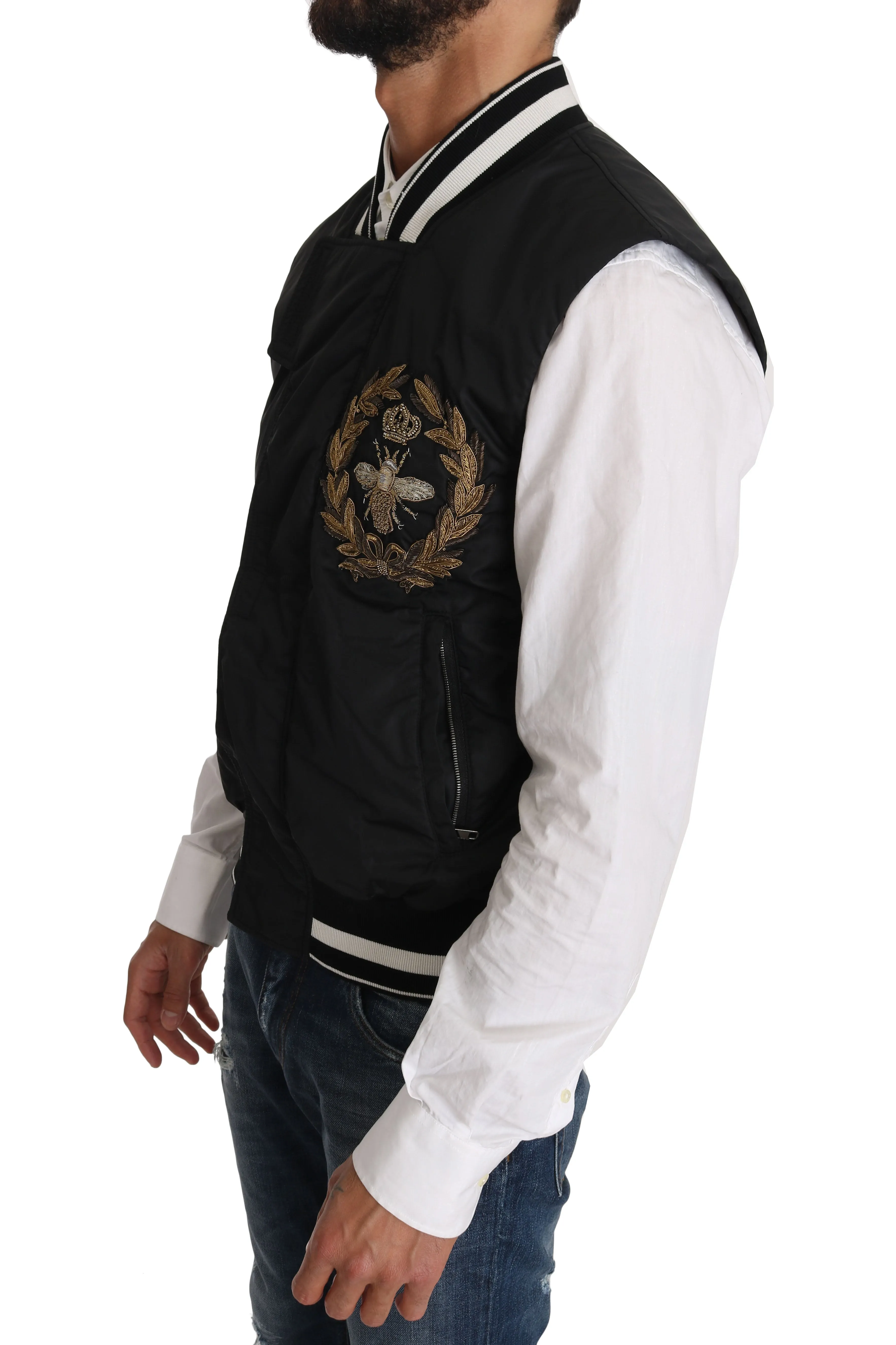 Black Nylon Royal Crown Bee Logo Jacket