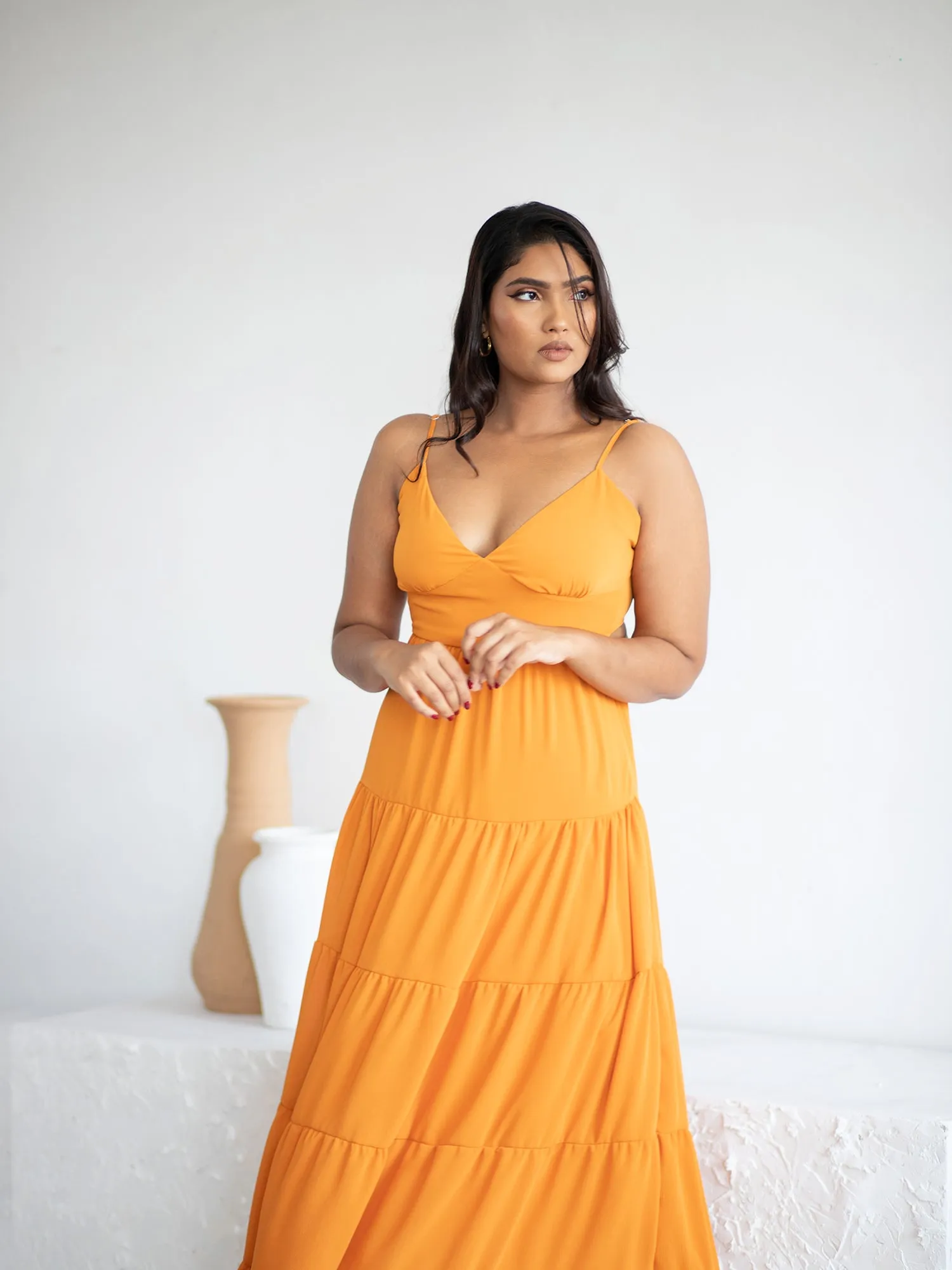 Bustier Detail Tiered Maxi Dress