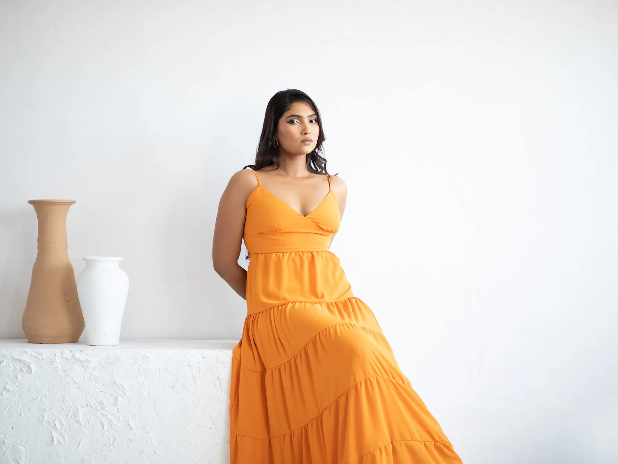 Bustier Detail Tiered Maxi Dress