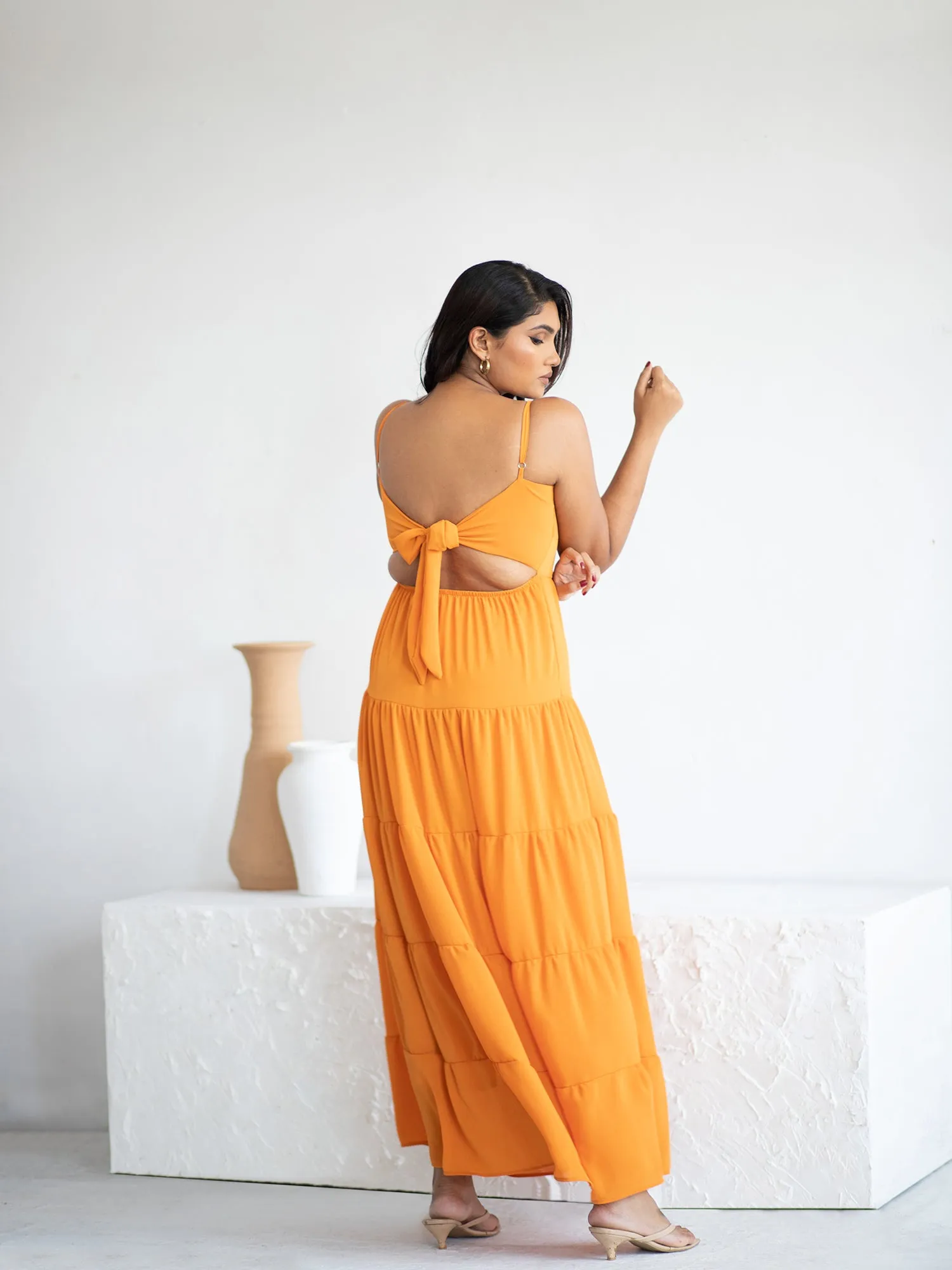 Bustier Detail Tiered Maxi Dress