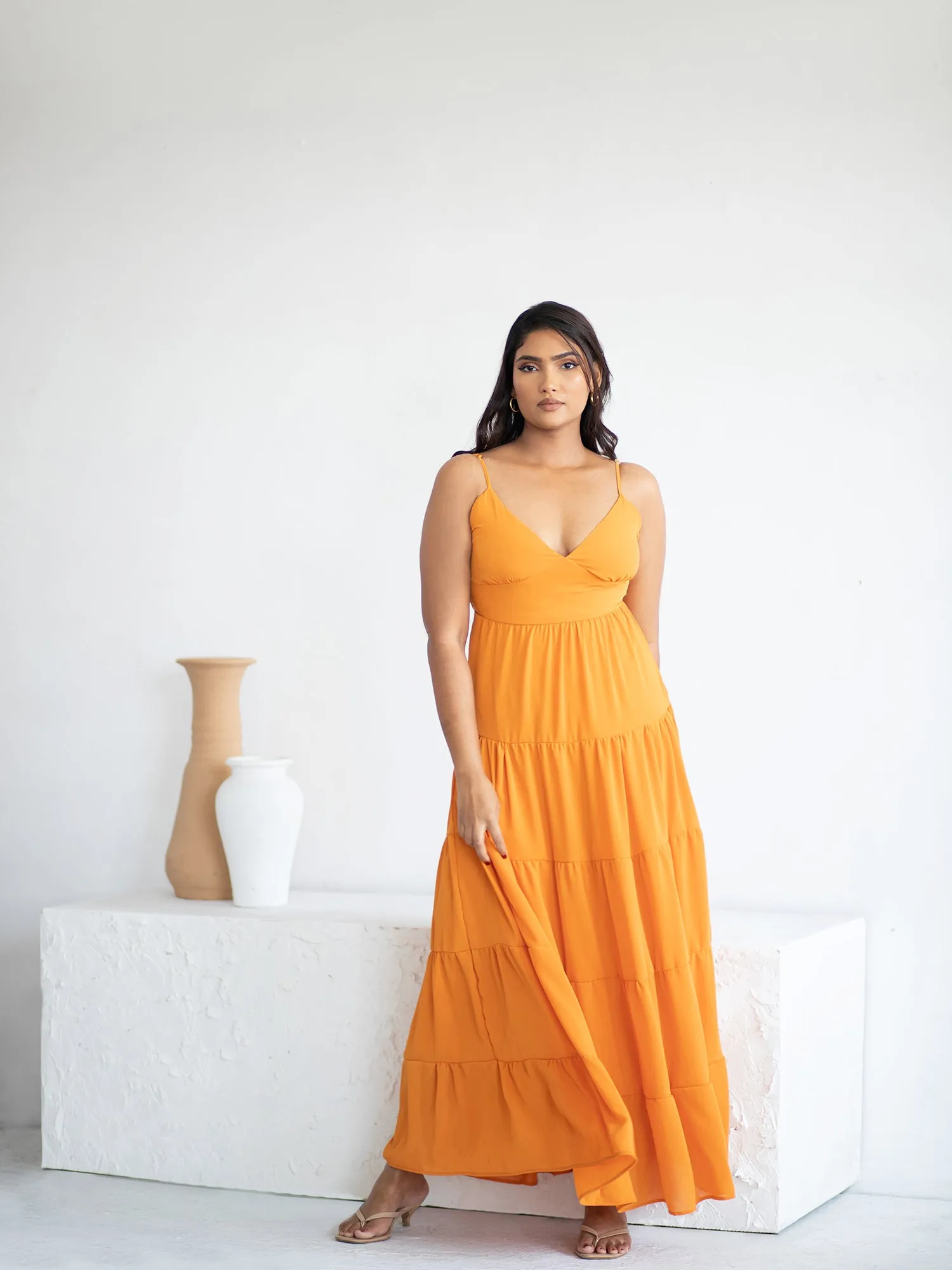 Bustier Detail Tiered Maxi Dress