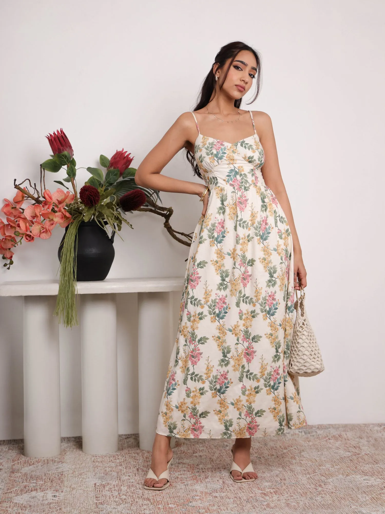 Bustier Detailed Printed Maxi Dress