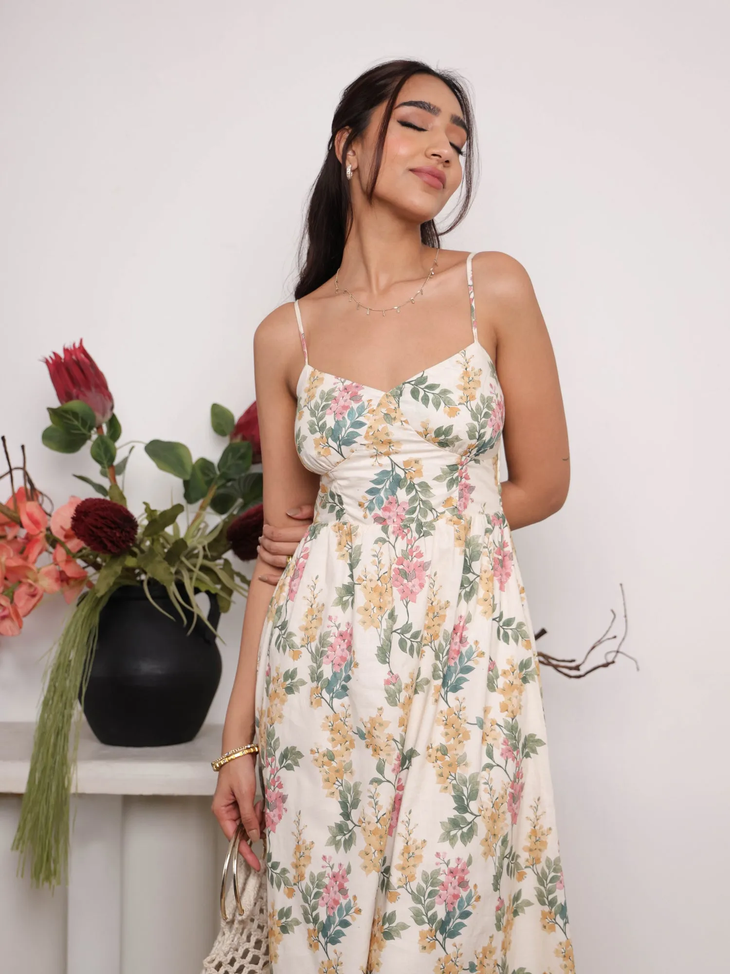 Bustier Detailed Printed Maxi Dress