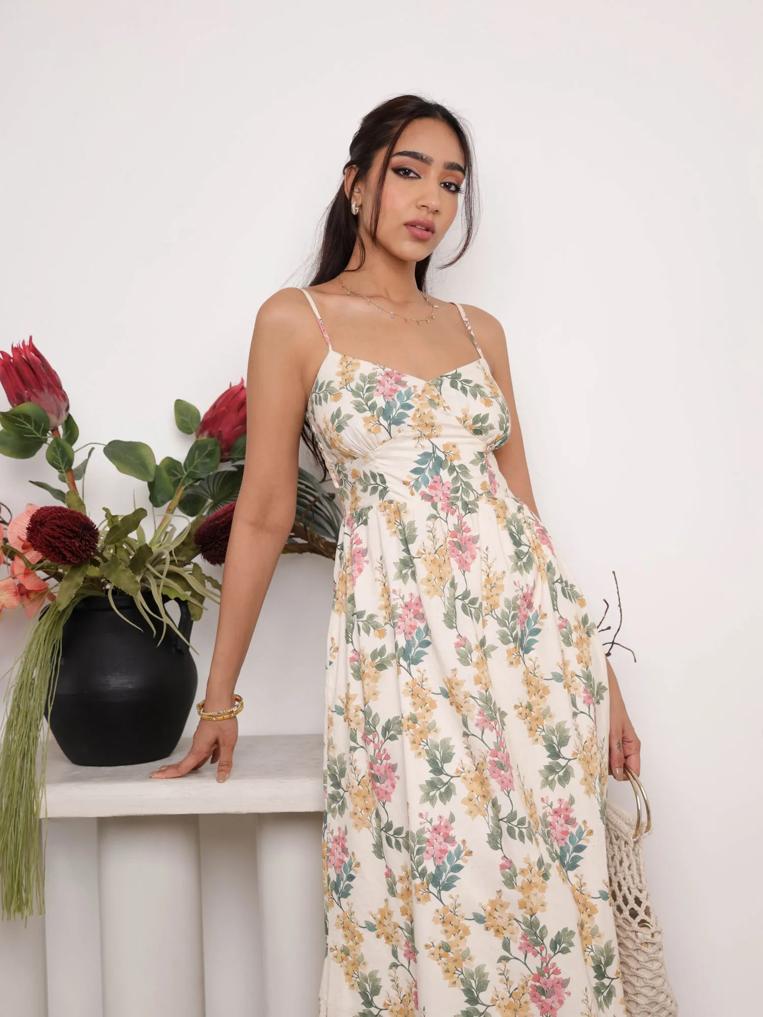 Bustier Detailed Printed Maxi Dress