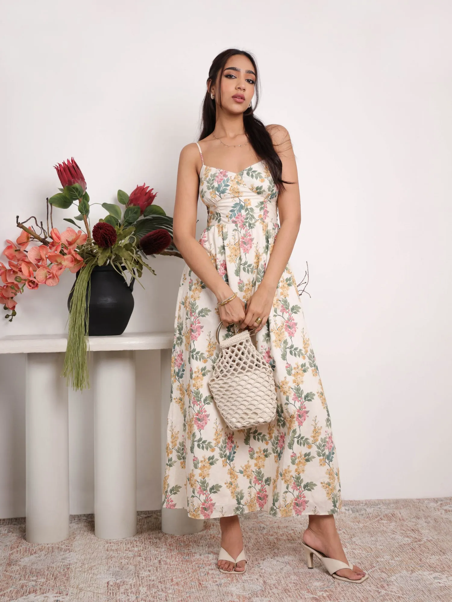 Bustier Detailed Printed Maxi Dress