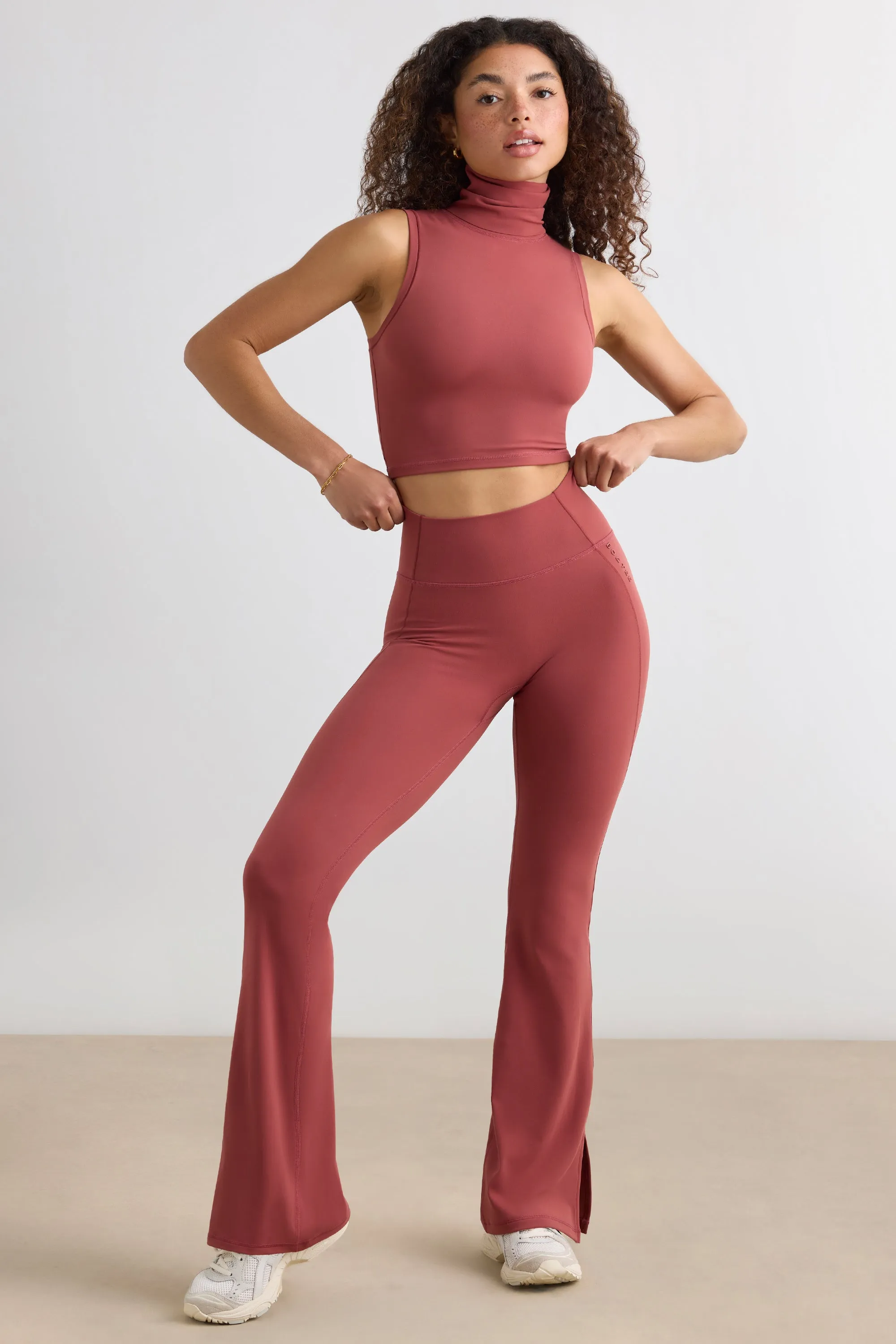 Clarity - Soft Active Flared Trousers in Rust