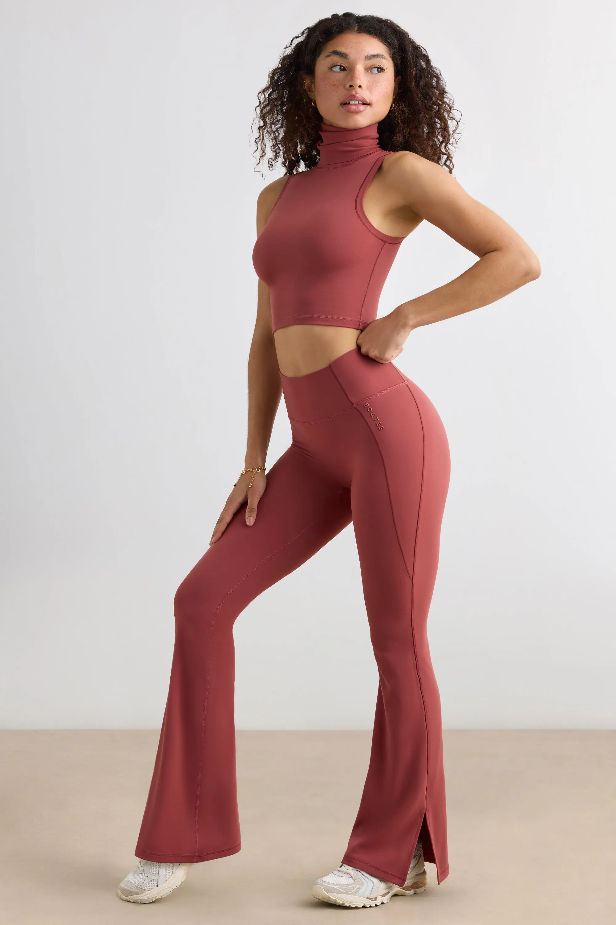 Clarity - Soft Active Flared Trousers in Rust