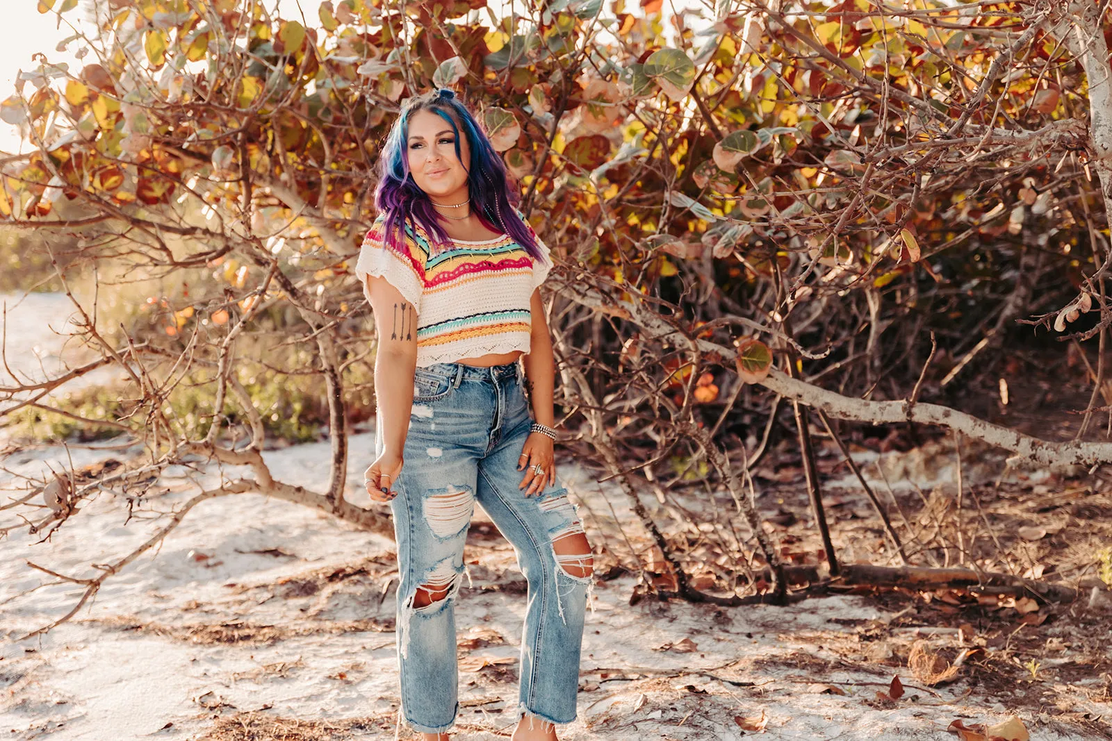Cream   Pink Crochet Square Neck Crop