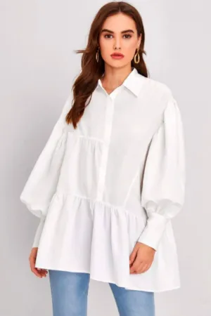 Drop Shoulder Lantern Sleeve Babydoll Blouse