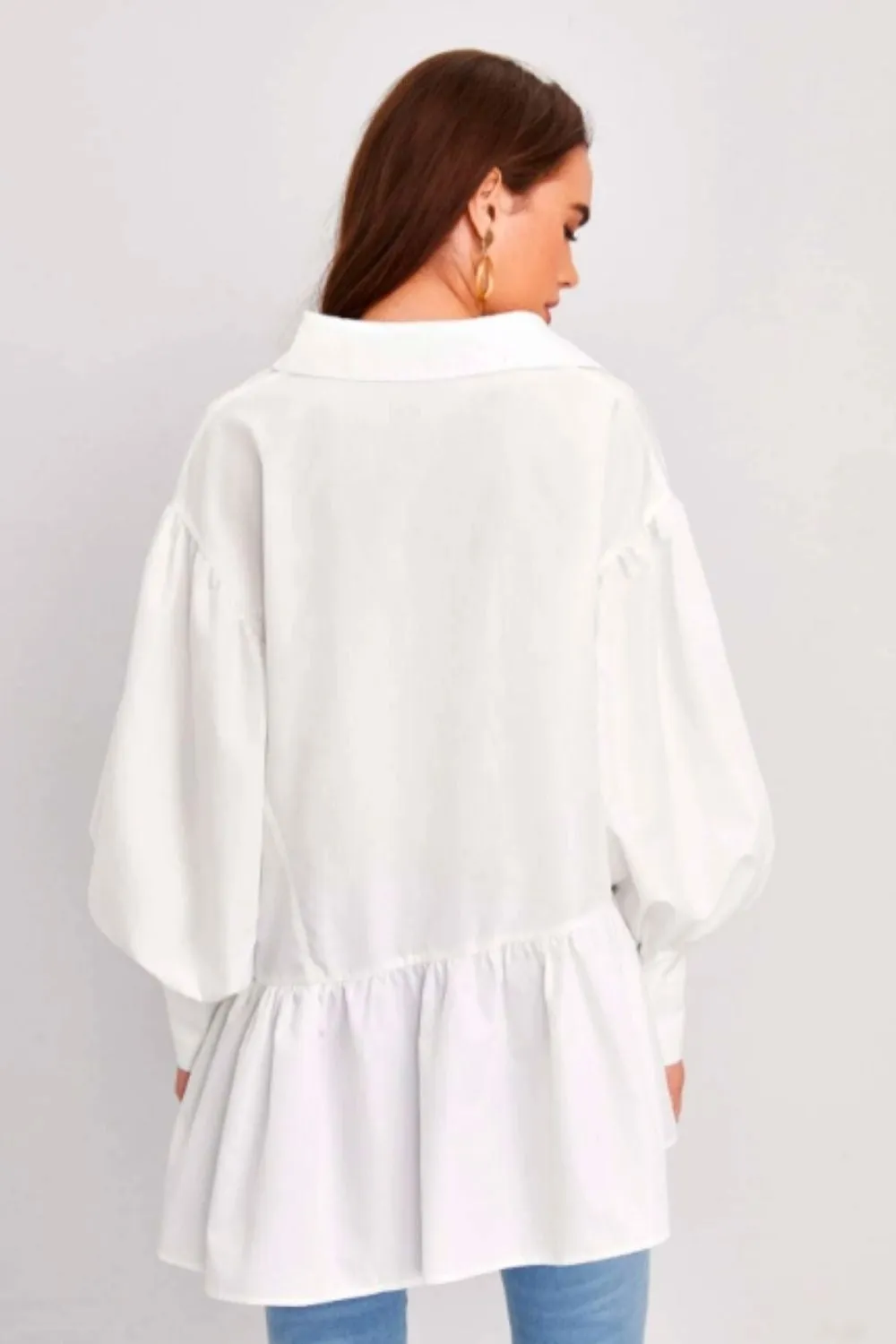 Drop Shoulder Lantern Sleeve Babydoll Blouse