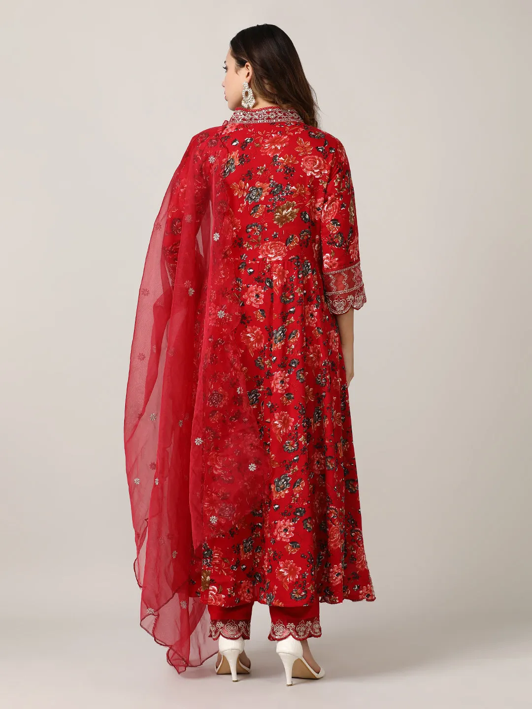 Embroidered Floral Flared Kurta Sets With Dupatta