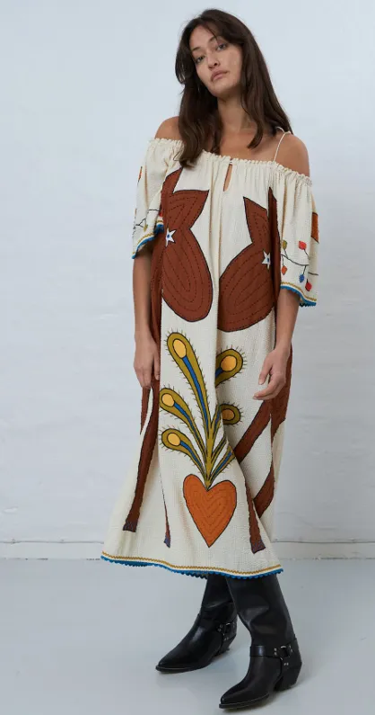 Embroidered Strap Midi Dress in Ivory
