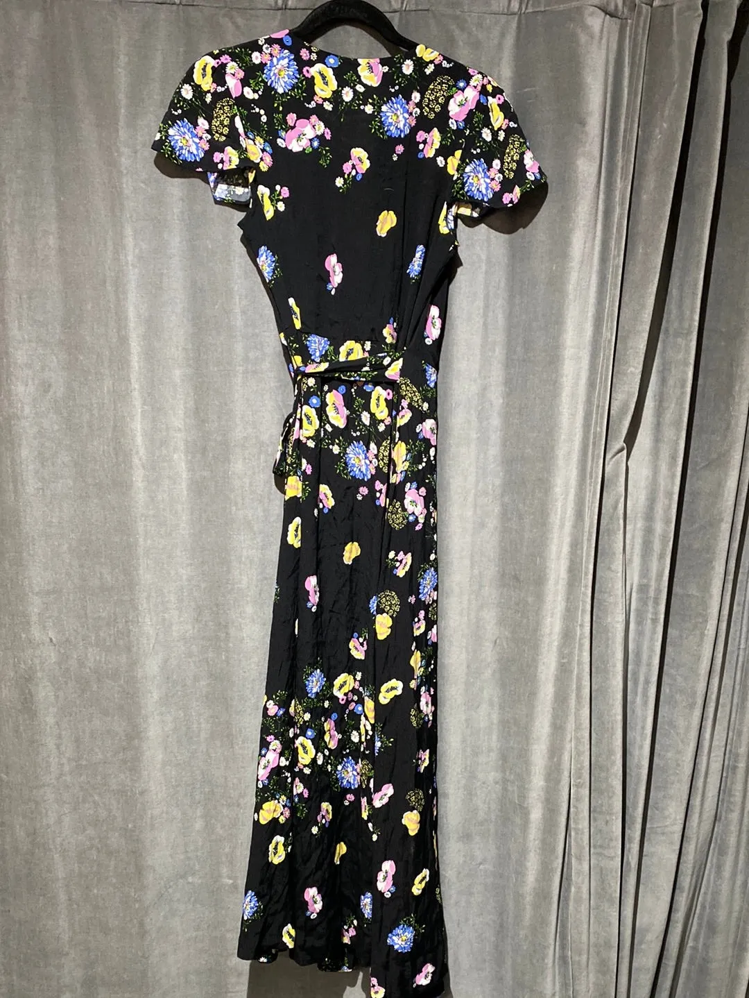 Free People Black Floral Short Sleeve Wrap Maxi Dress
