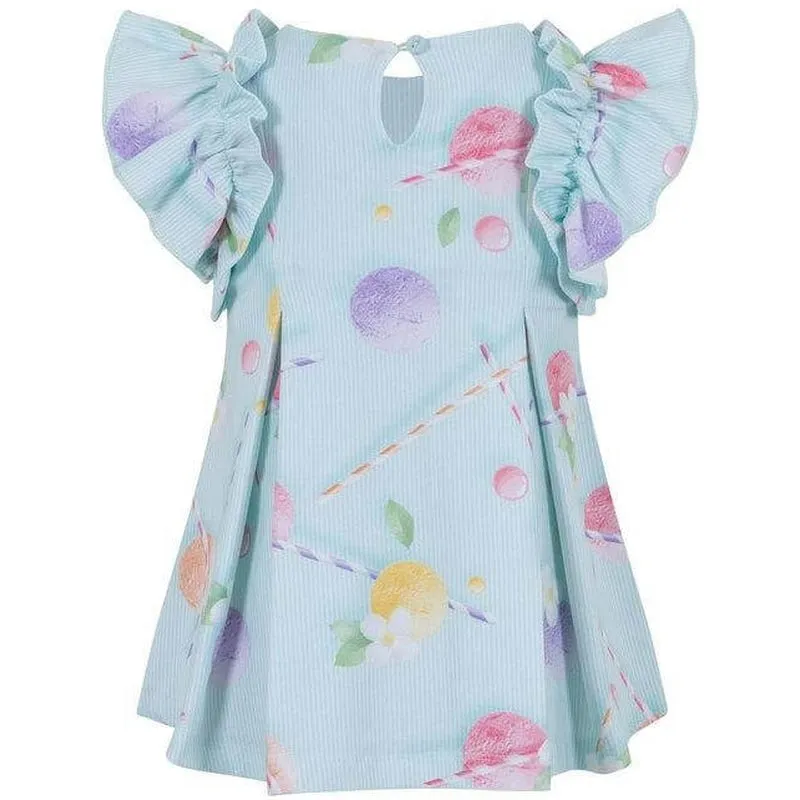 Girls Aqua Frill Sleeved Dress