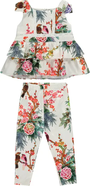 Girls Blouse and Trousers Floral Bird Print Set