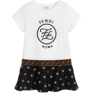 Girls White and Black Logo  Dress