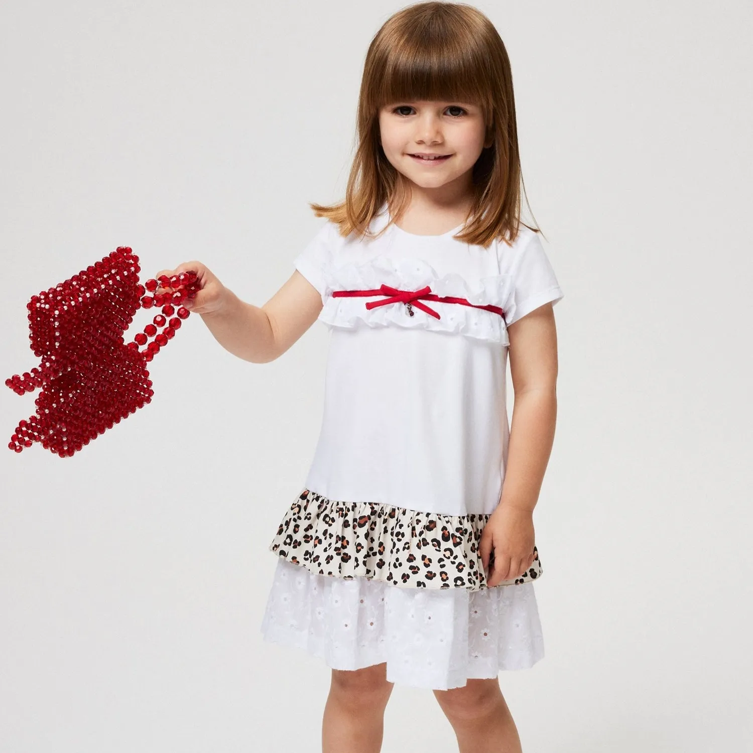 Girls White Leopard Print Frill Dress