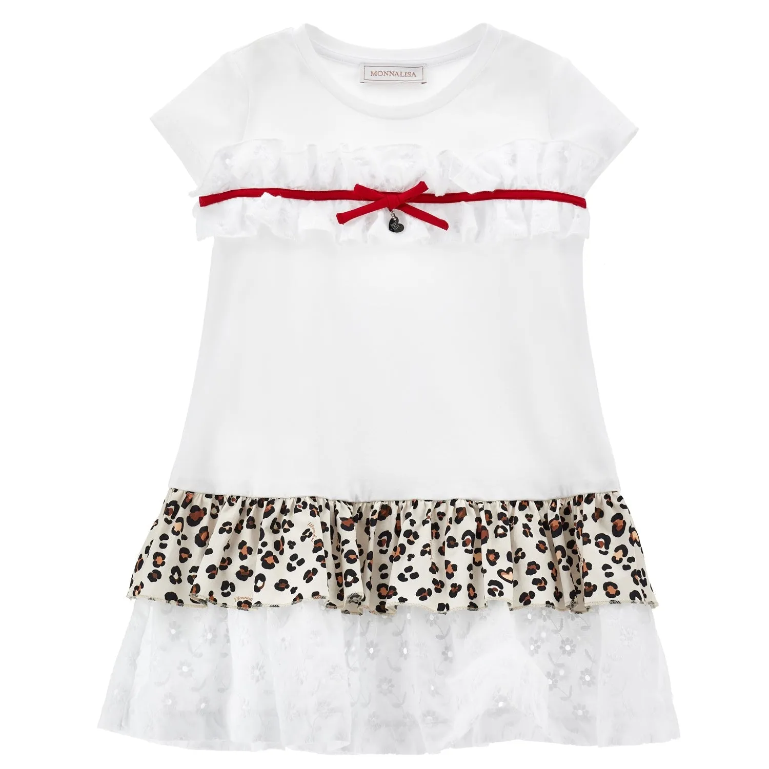 Girls White Leopard Print Frill Dress