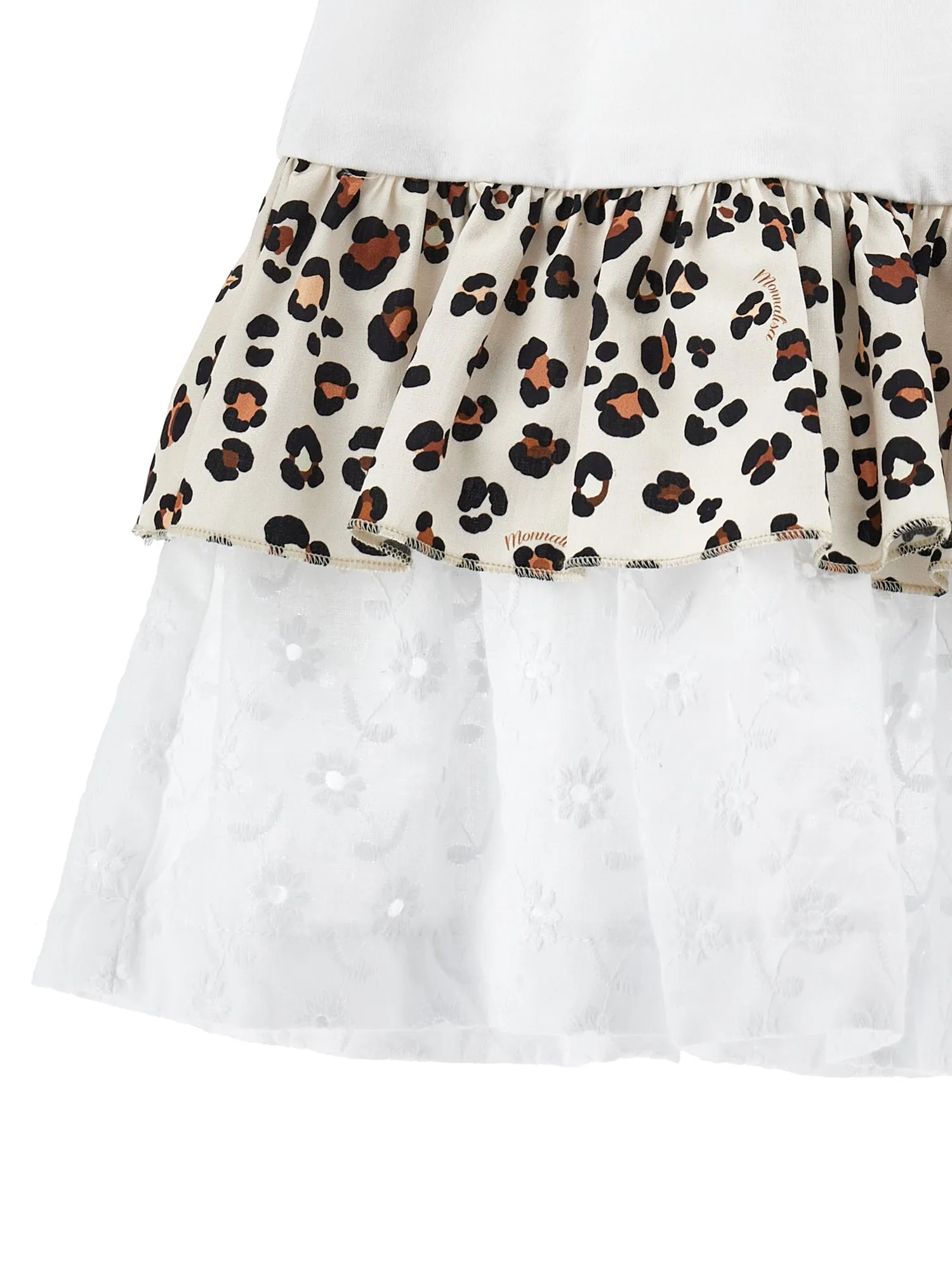 Girls White Leopard Print Frill Dress