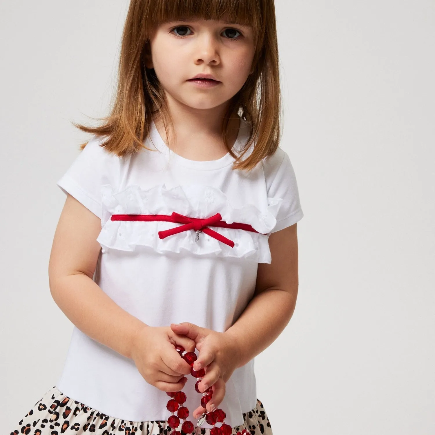 Girls White Leopard Print Frill Dress