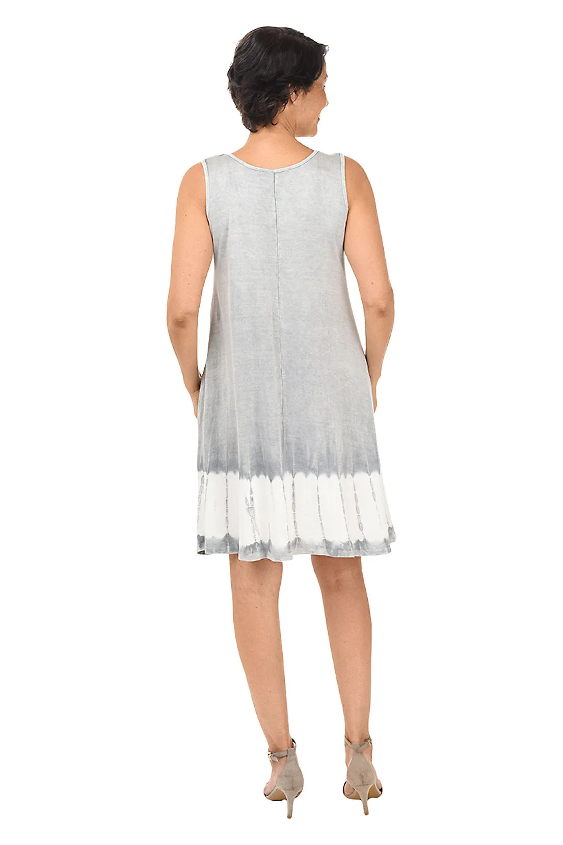 Grey Tie-Dye Border Sleeveless Dress