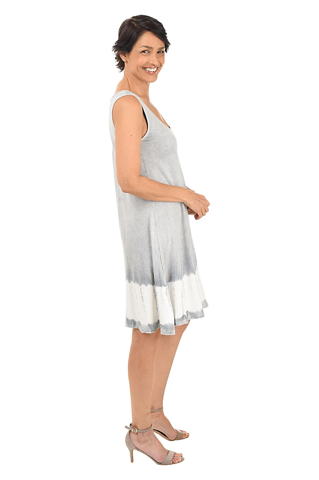 Grey Tie-Dye Border Sleeveless Dress