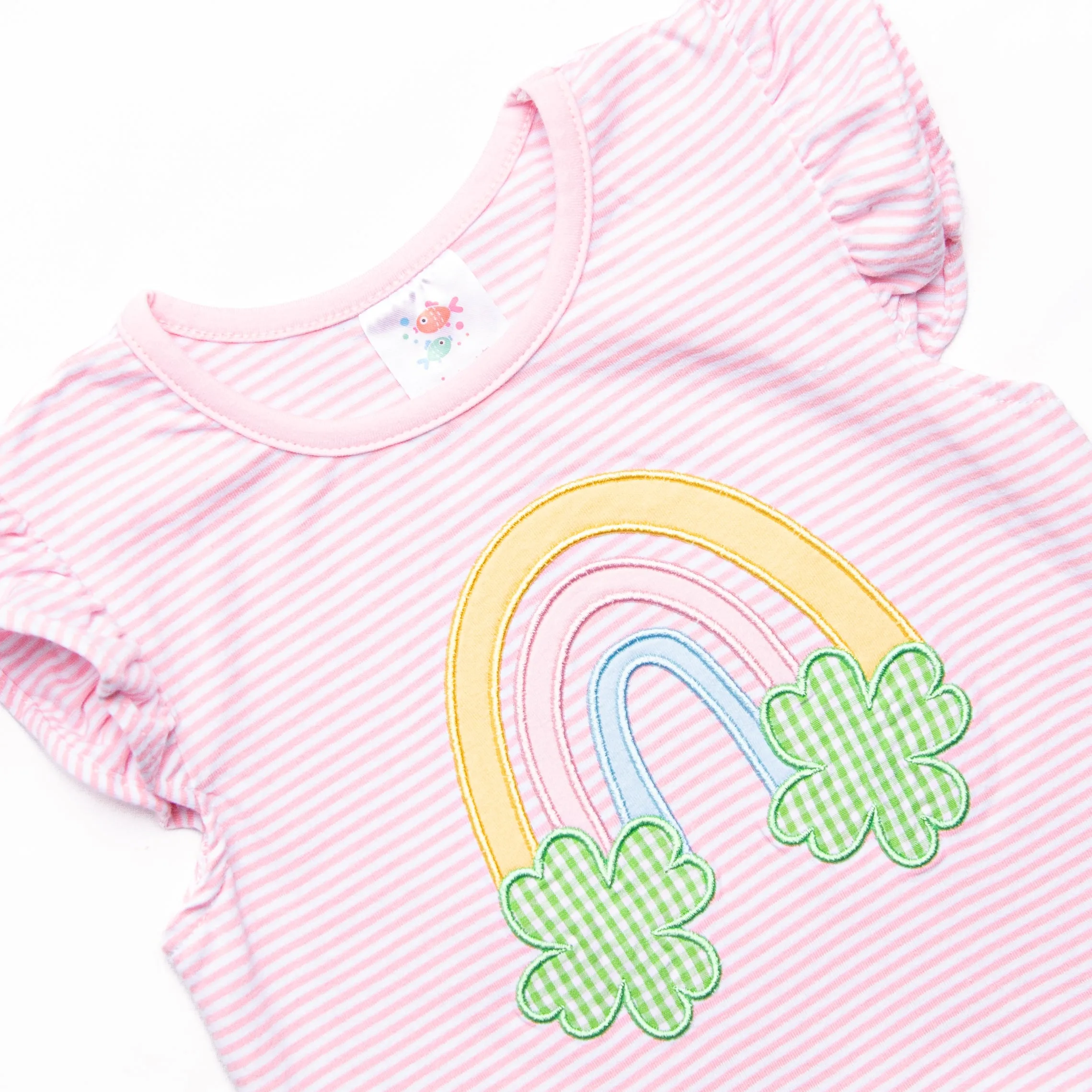 Happy Go Lucky Applique Dress, Pink Stripe