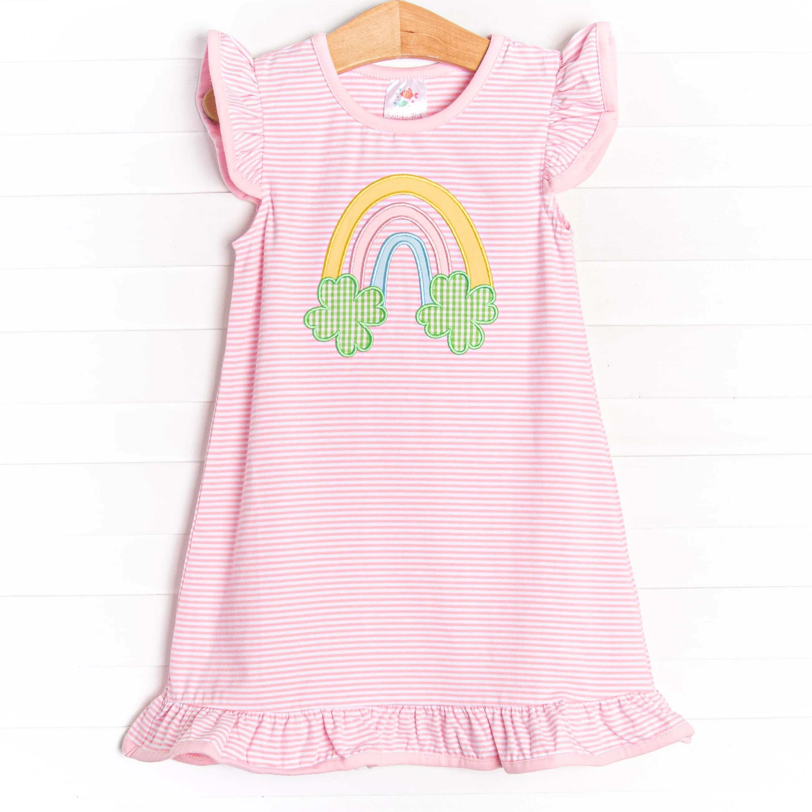 Happy Go Lucky Applique Dress, Pink Stripe