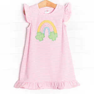 Happy Go Lucky Applique Dress, Pink Stripe