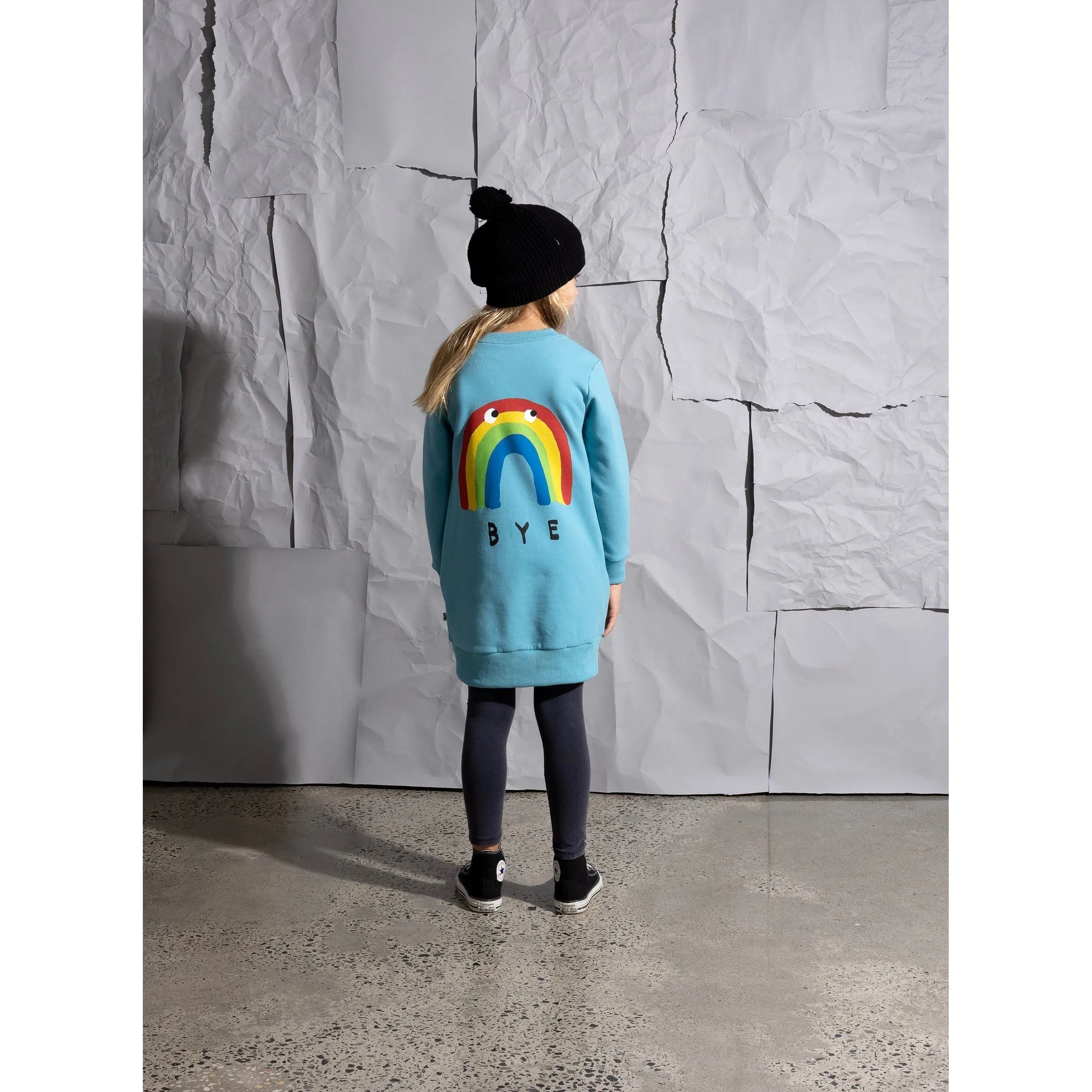 Hello Bye Rainbow Furry Dress -Aqua