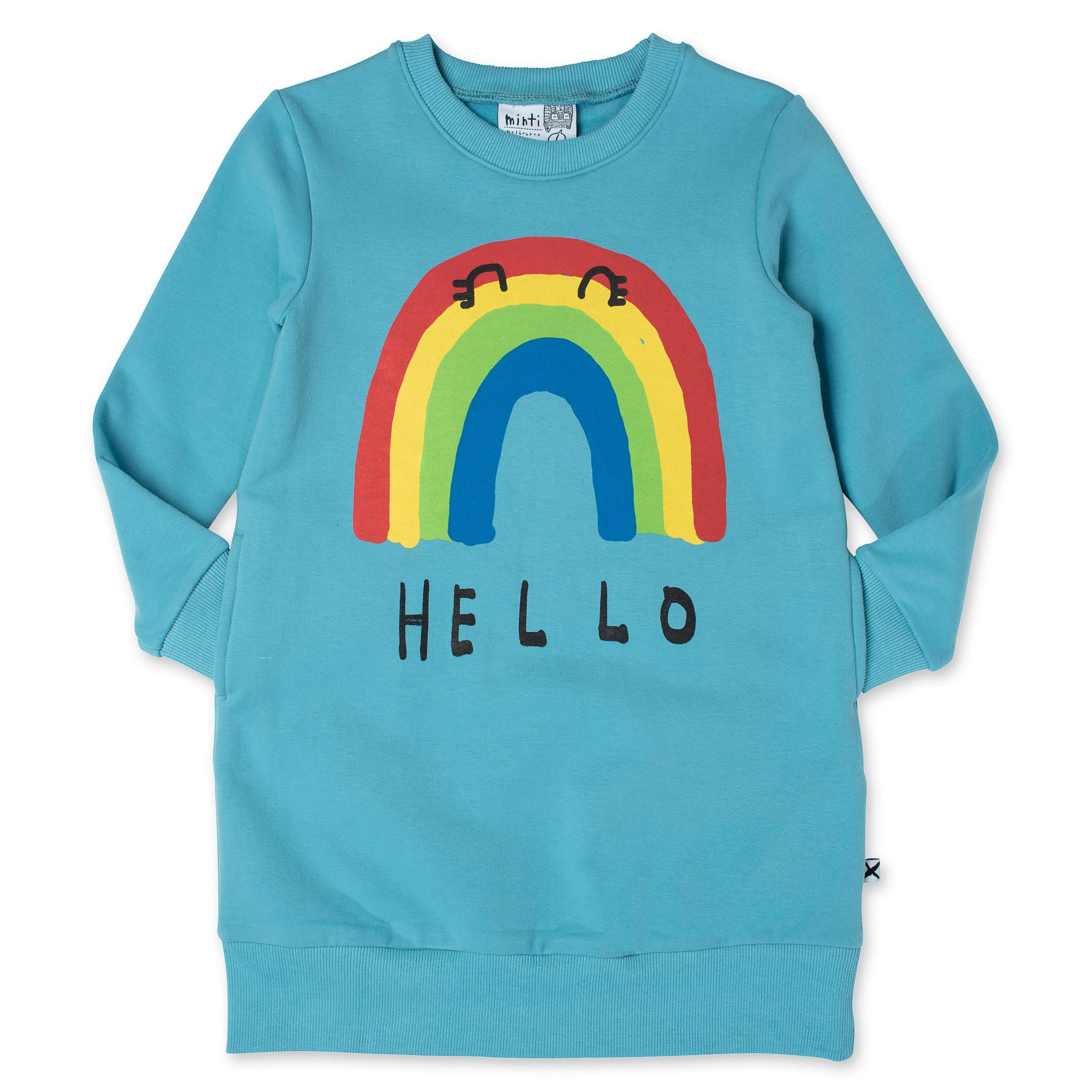 Hello Bye Rainbow Furry Dress -Aqua