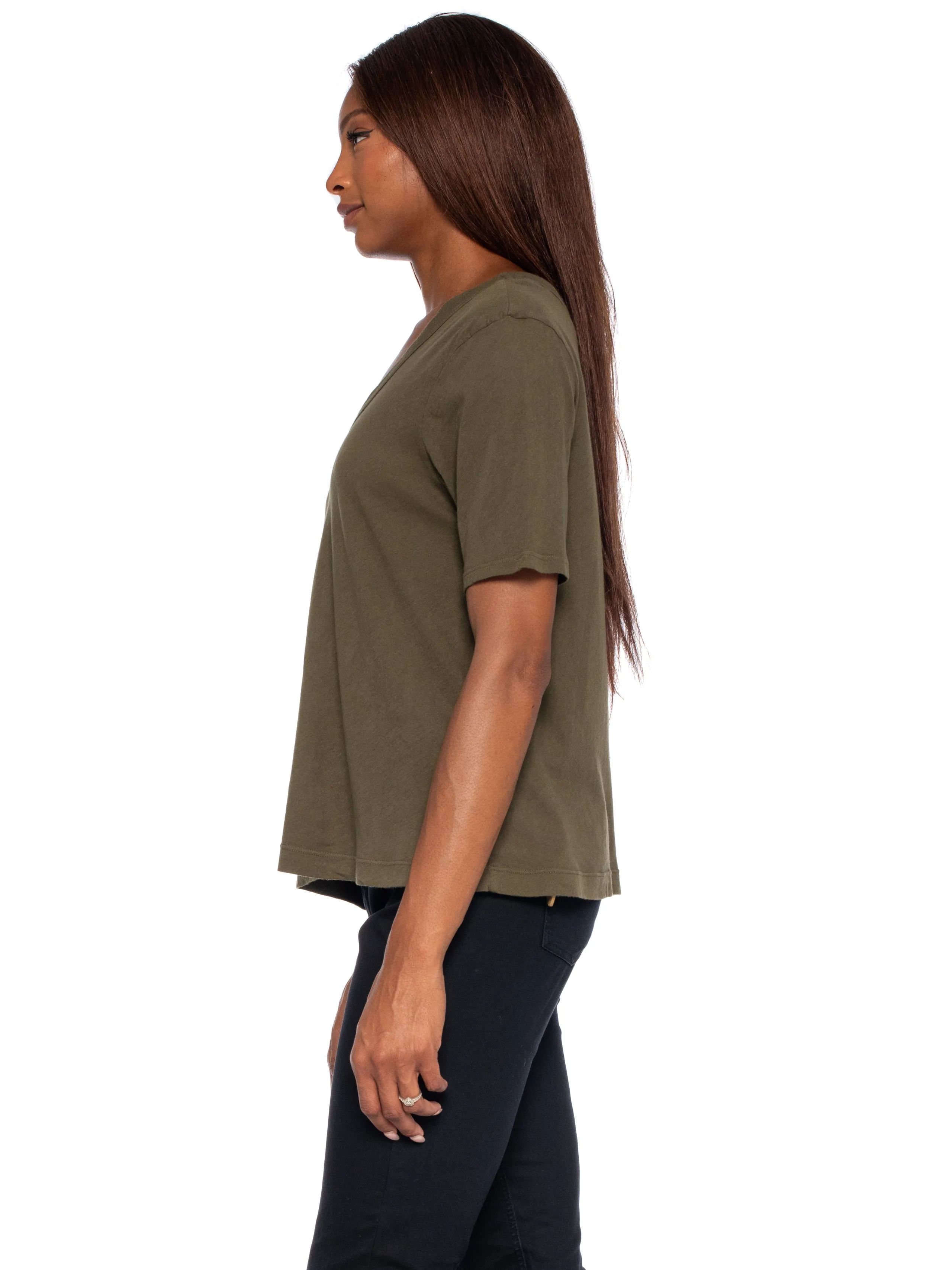 High V-Neck Slim Elbow Sleeve