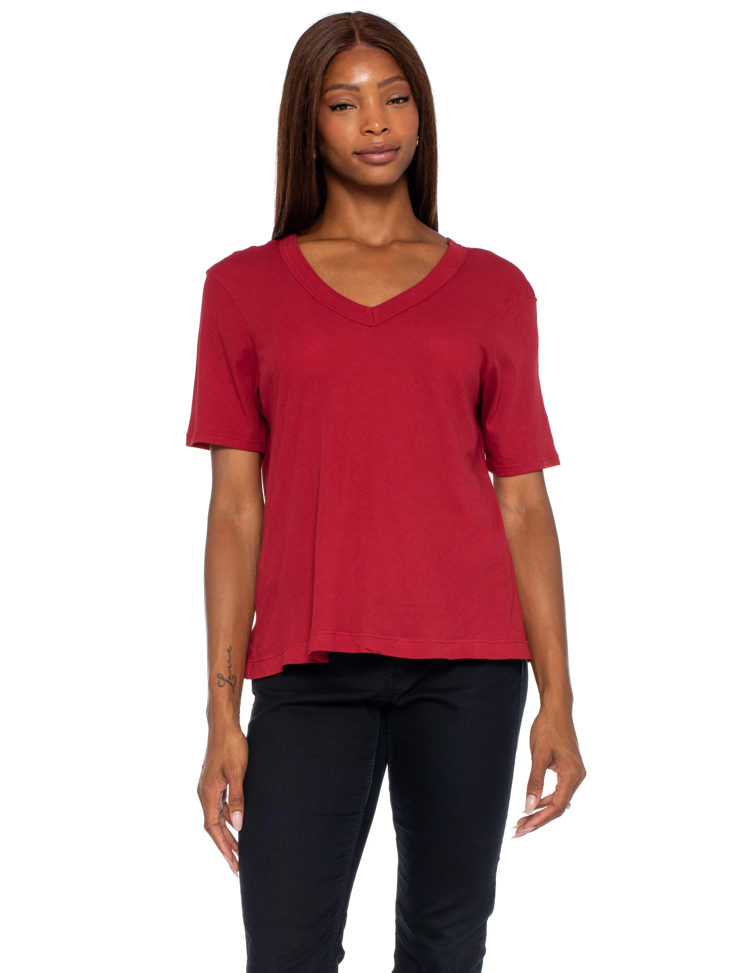 High V-Neck Slim Elbow Sleeve