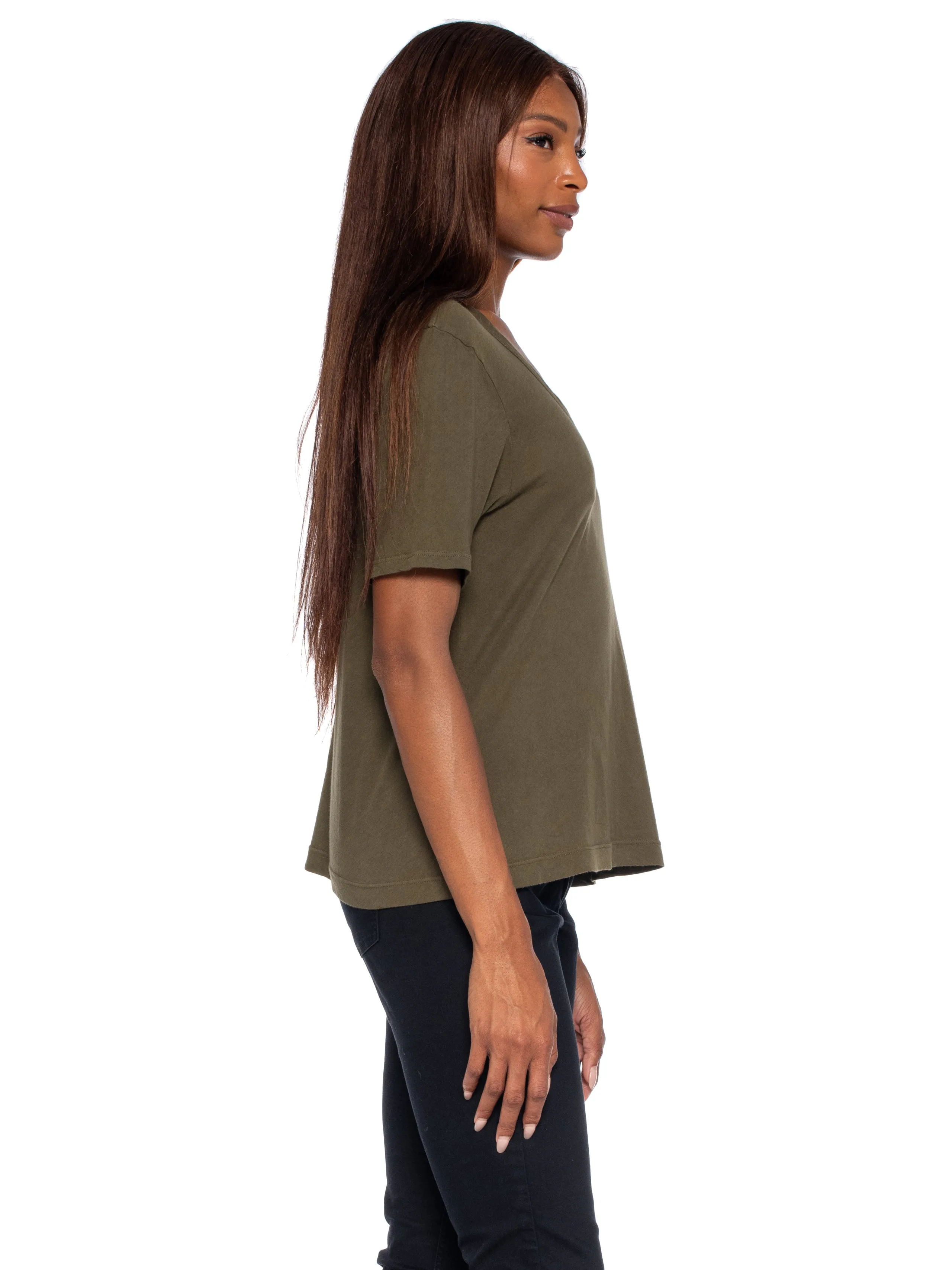 High V-Neck Slim Elbow Sleeve