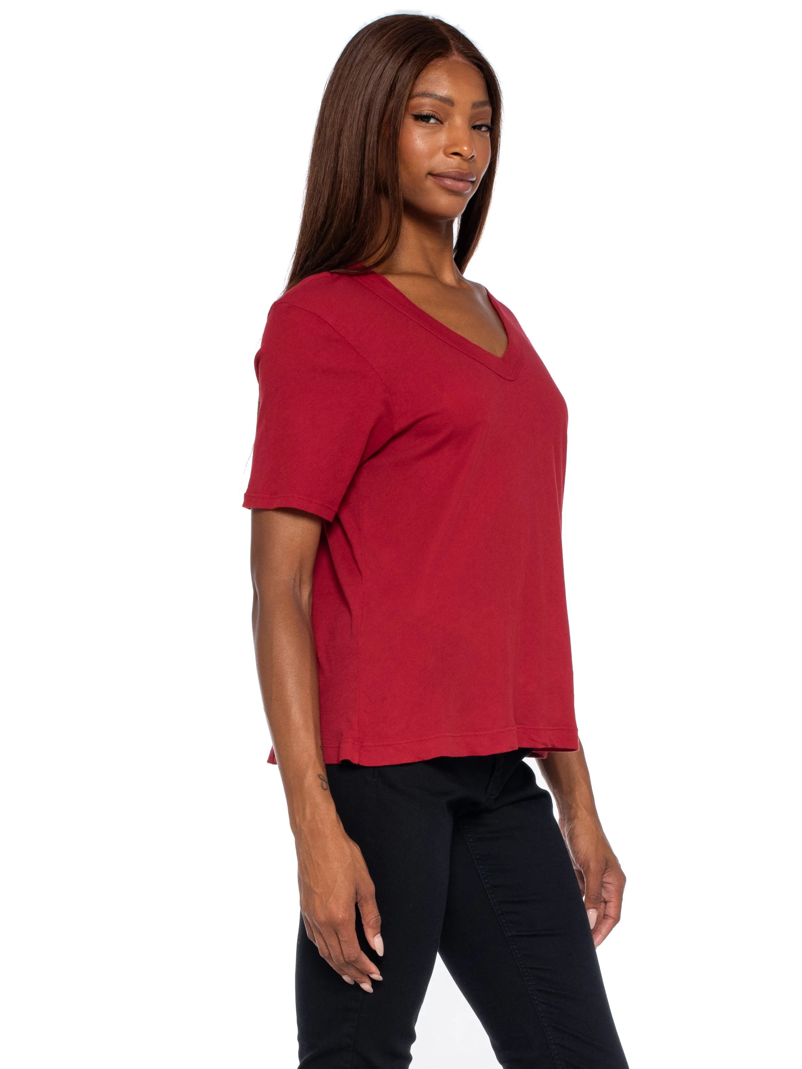 High V-Neck Slim Elbow Sleeve