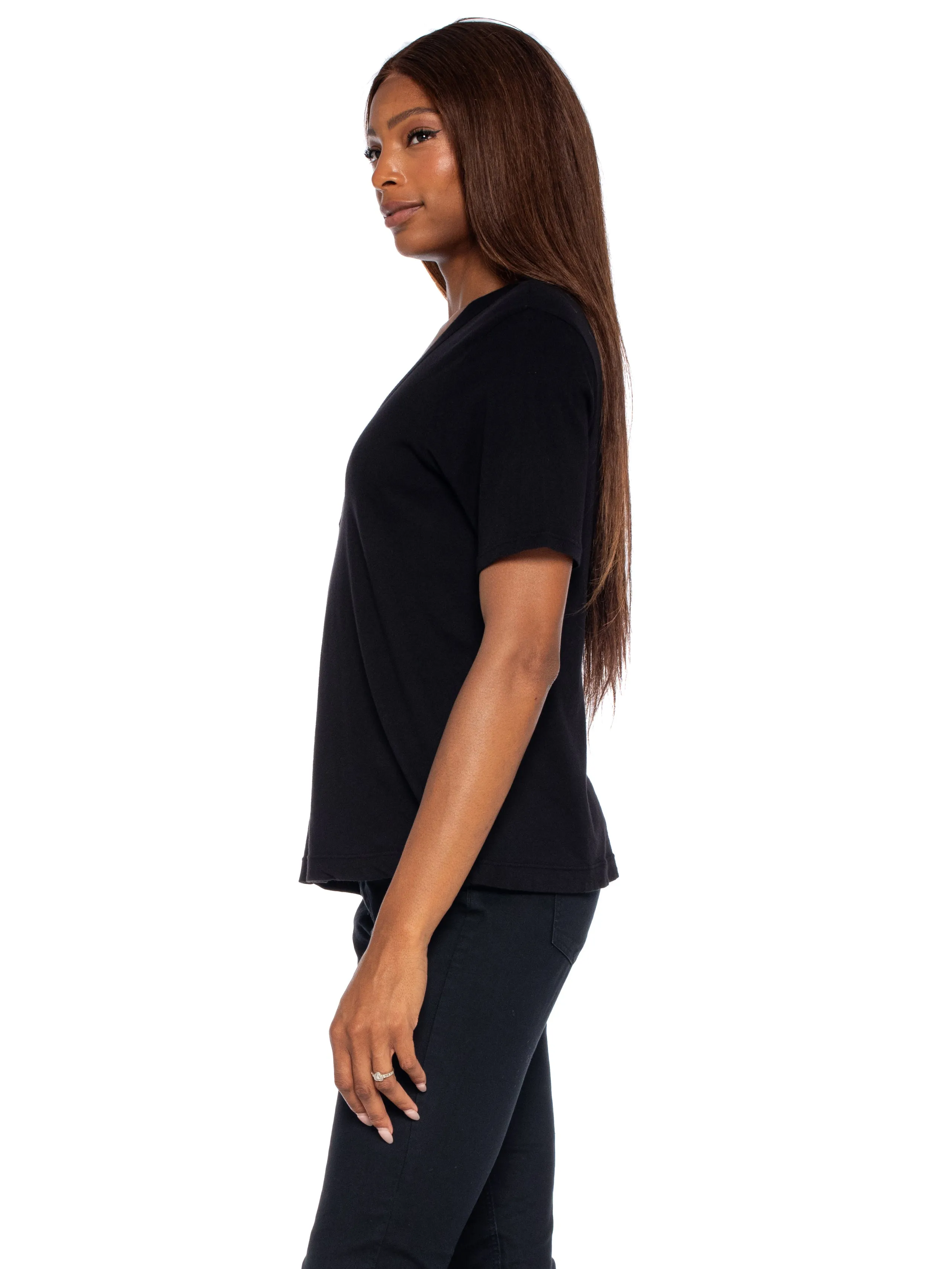 High V-Neck Slim Elbow Sleeve