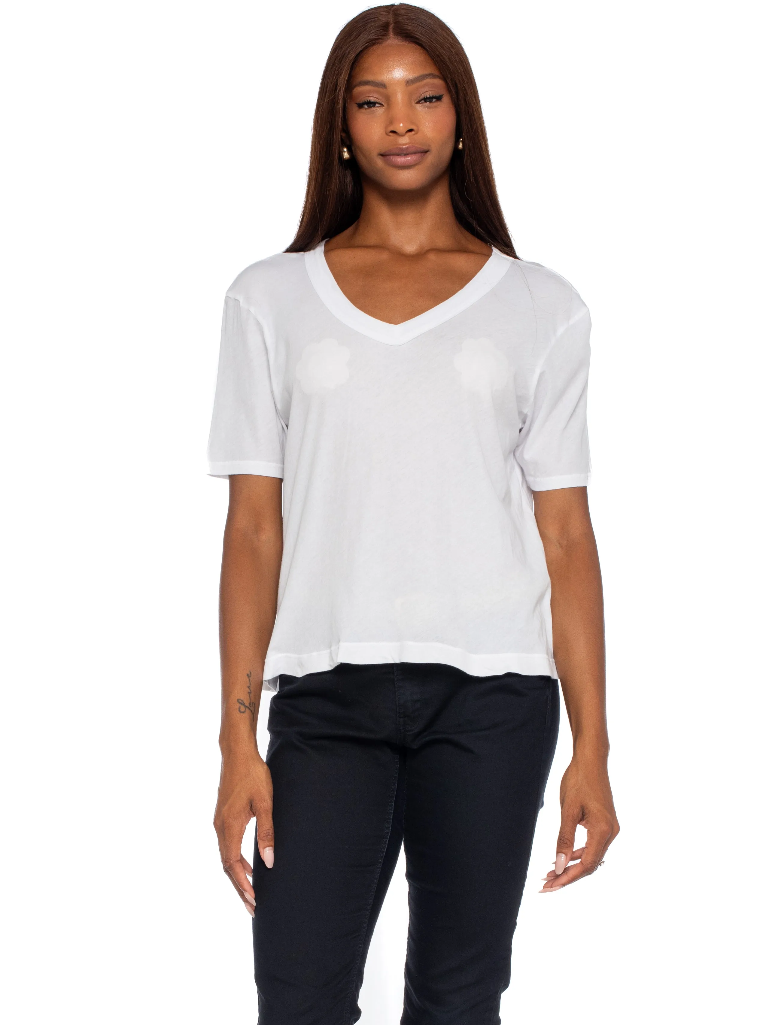 High V-Neck Slim Elbow Sleeve