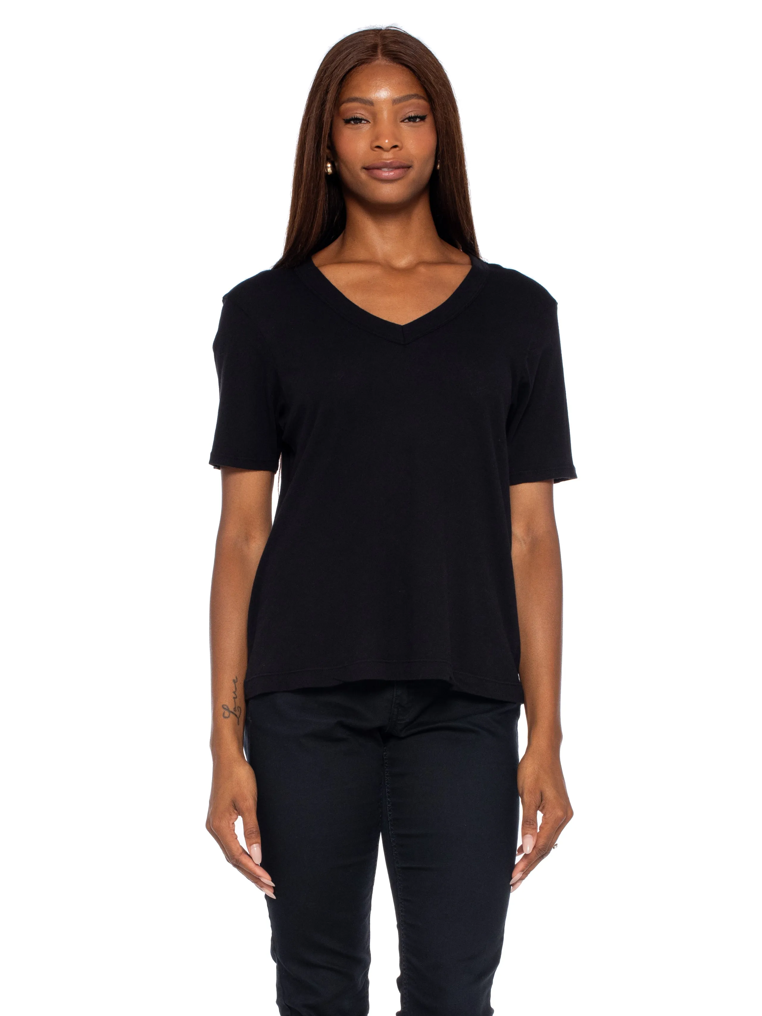 High V-Neck Slim Elbow Sleeve