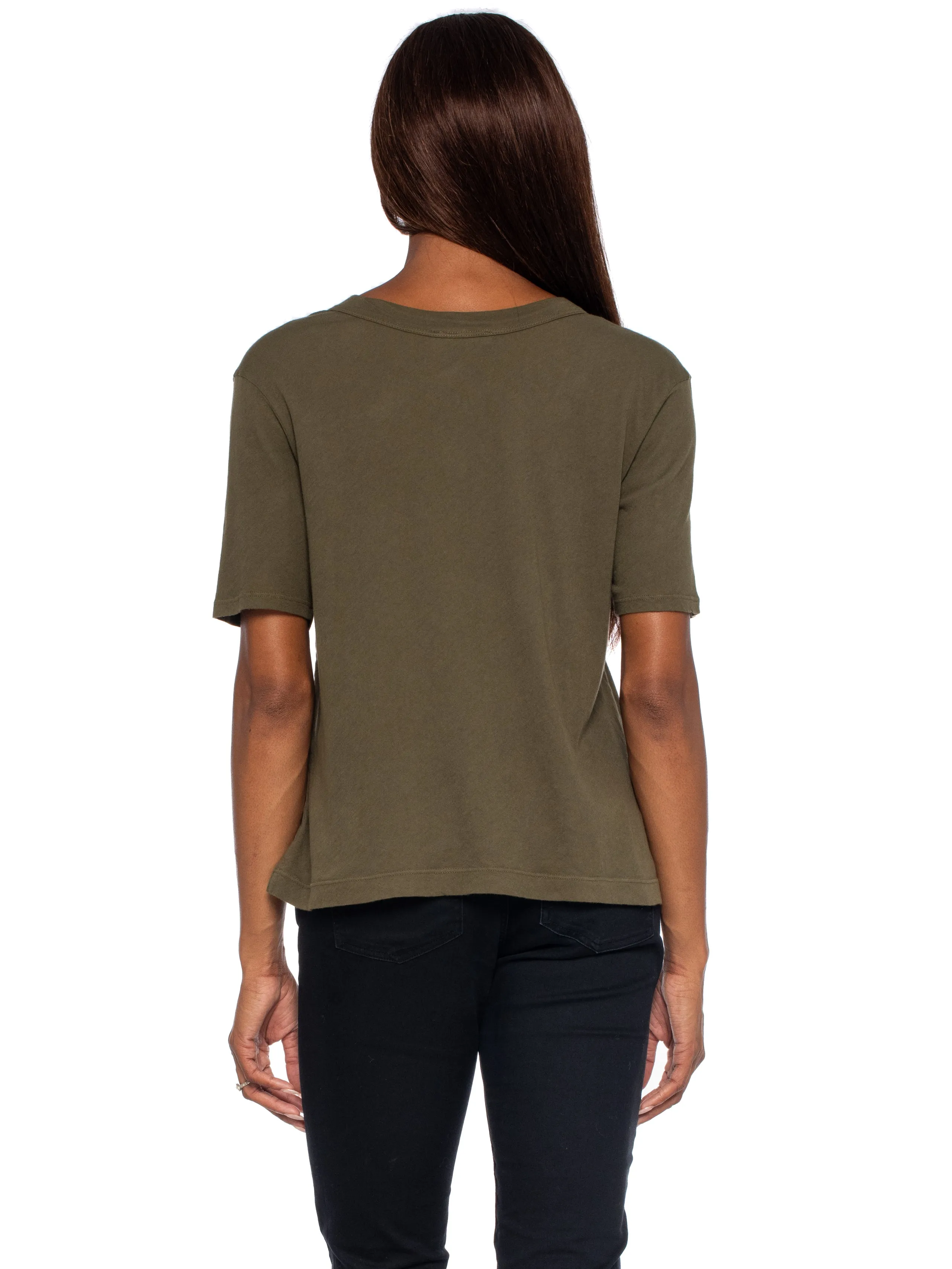 High V-Neck Slim Elbow Sleeve