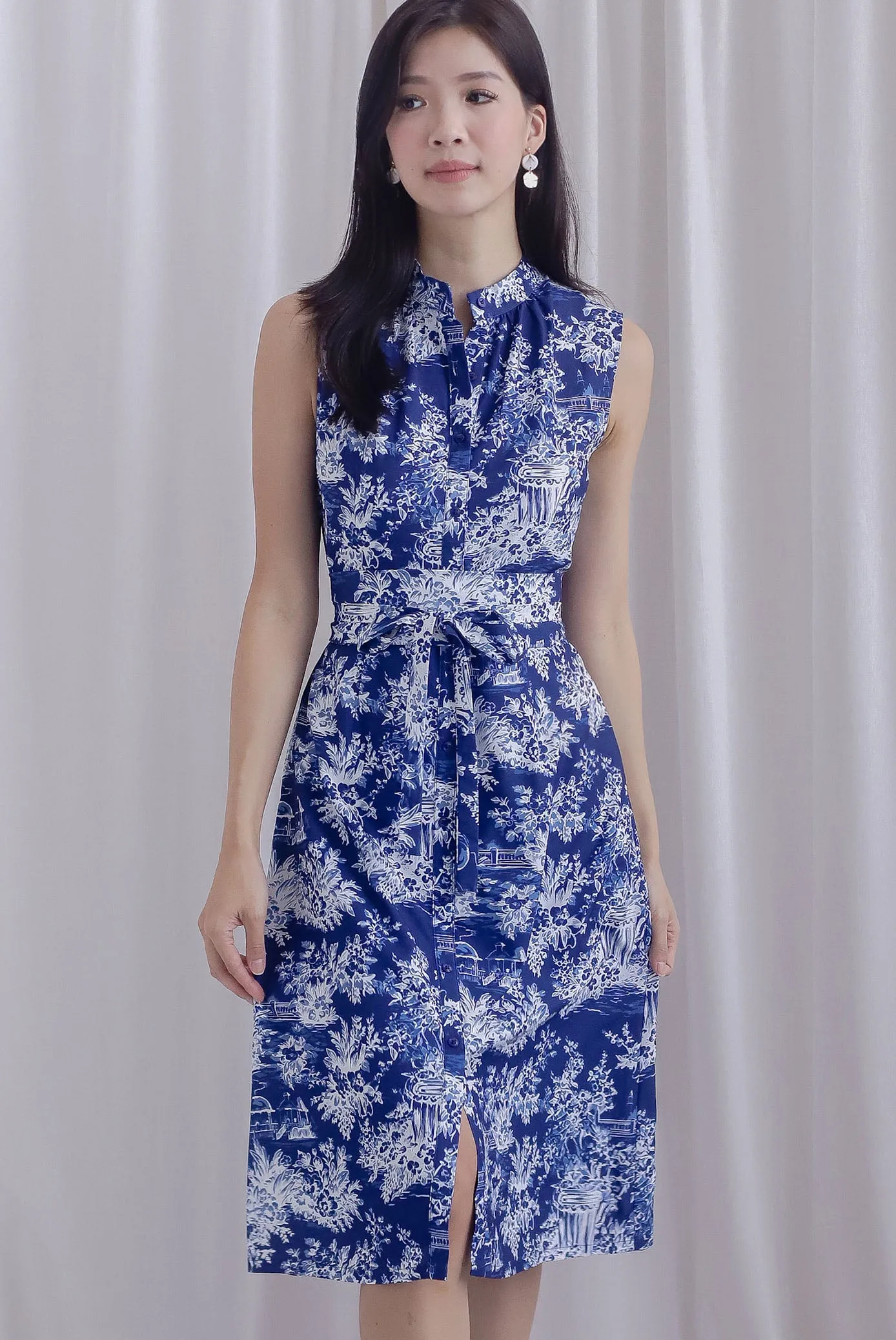 Jerelle Porcelain Obi Sash Dress In Navy blue