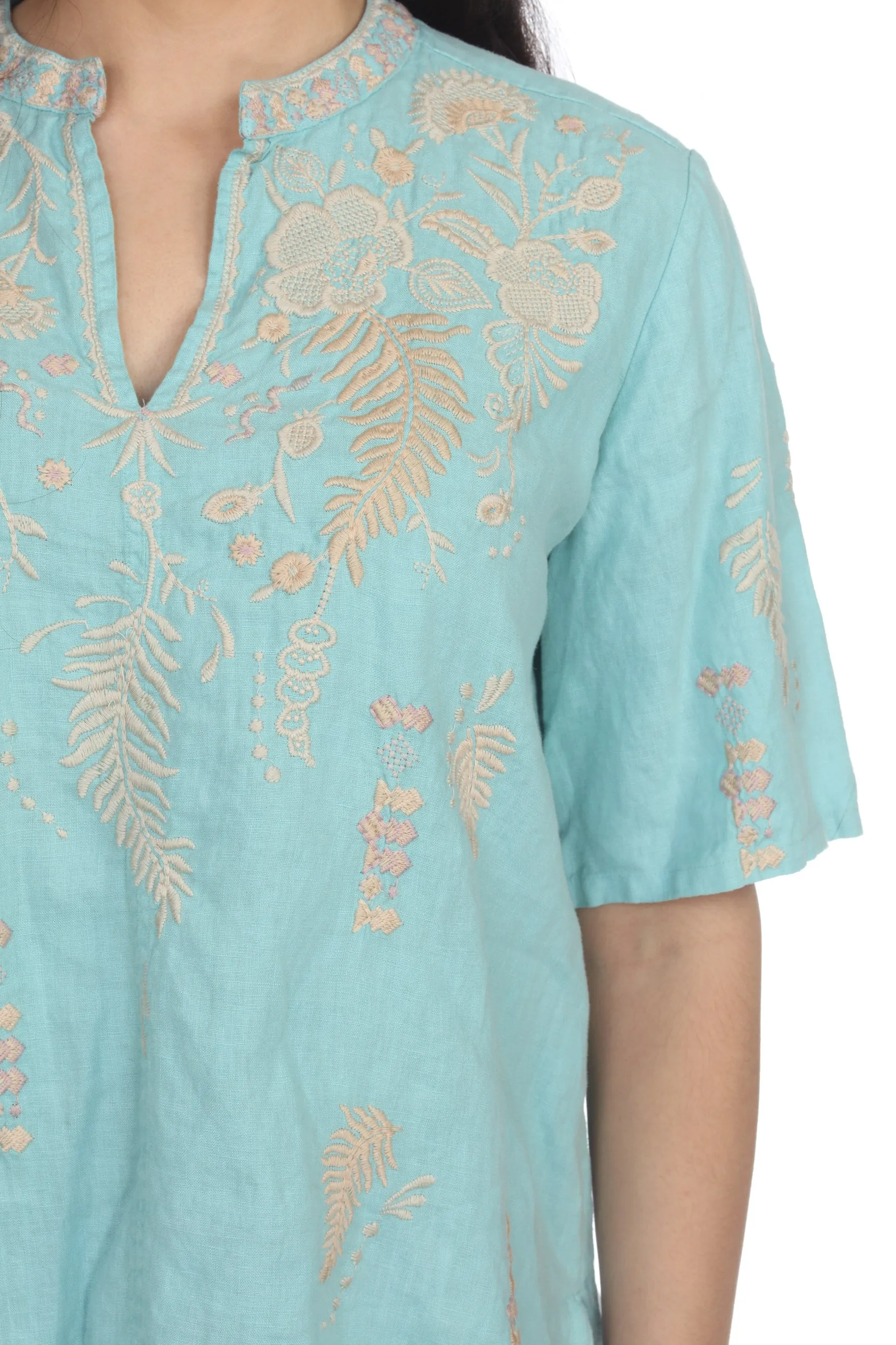 Johnny Was JWLA Sidra Easy Linen V-Neck Top Boho Chic J12121