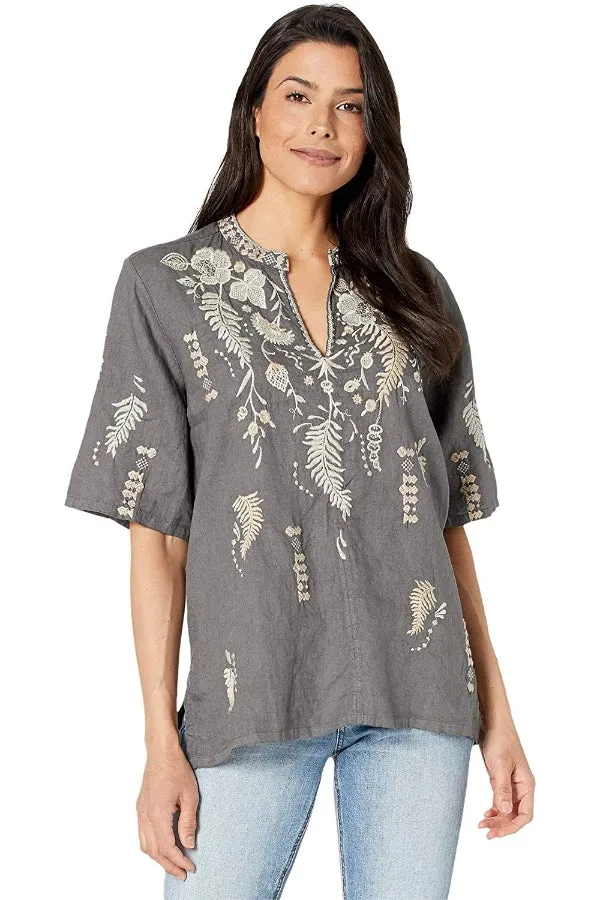 Johnny Was JWLA Sidra Easy Linen V-Neck Top Boho Chic J12121