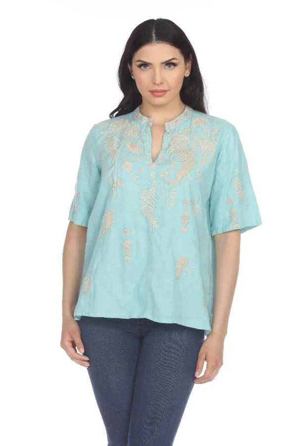 Johnny Was JWLA Sidra Easy Linen V-Neck Top Boho Chic J12121