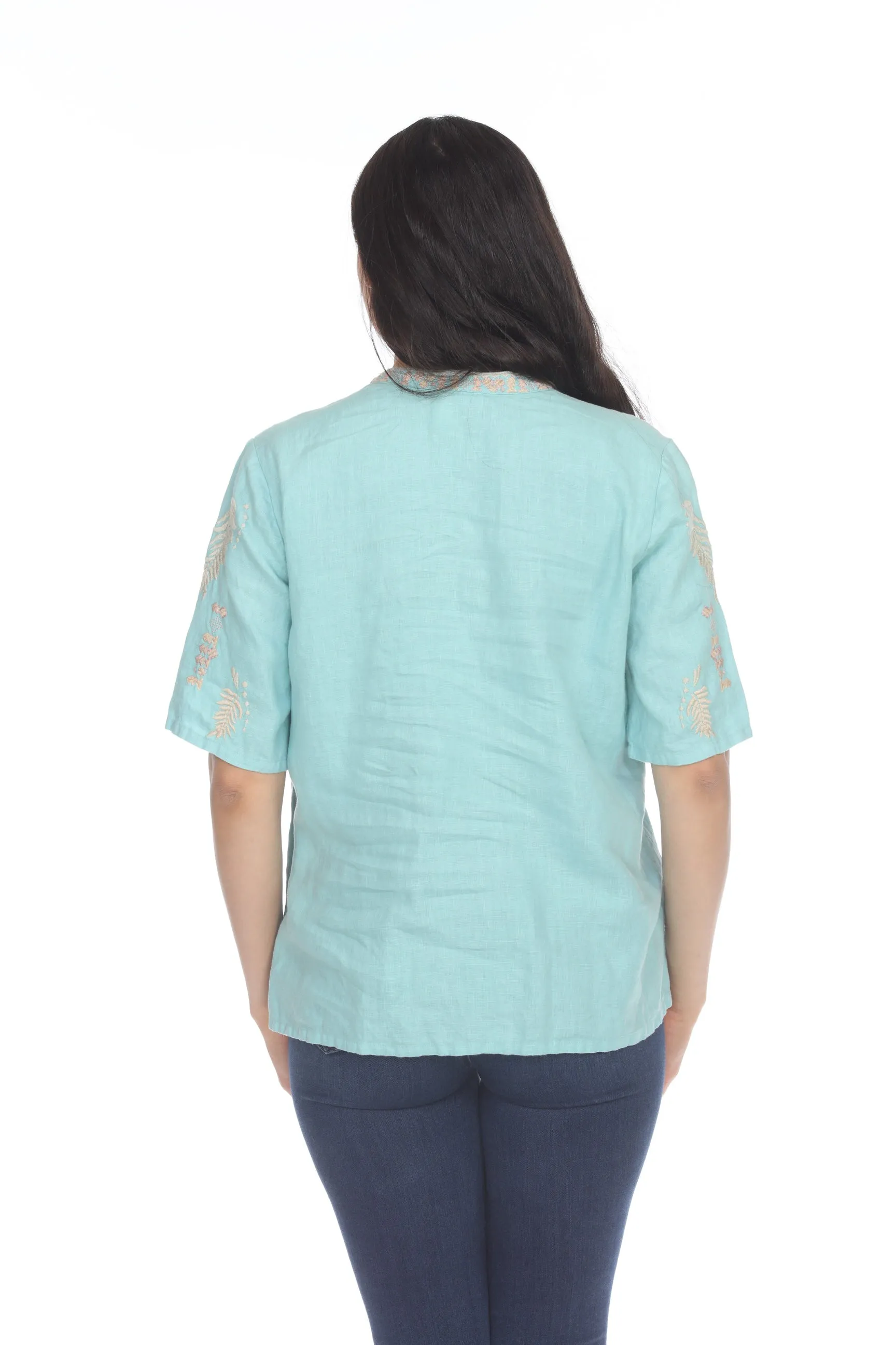 Johnny Was JWLA Sidra Easy Linen V-Neck Top Boho Chic J12121